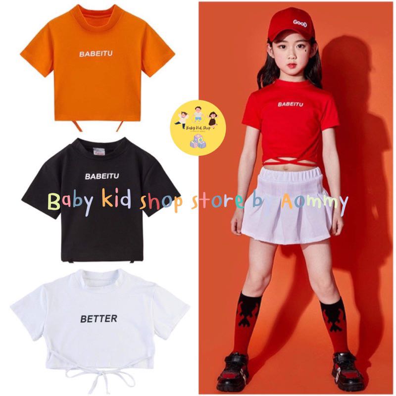 (พร้อมส่ง) เสื้อครอปแขนสั้นสายผูก สีสันสดใส สำหรับเด็กผู้หญิง