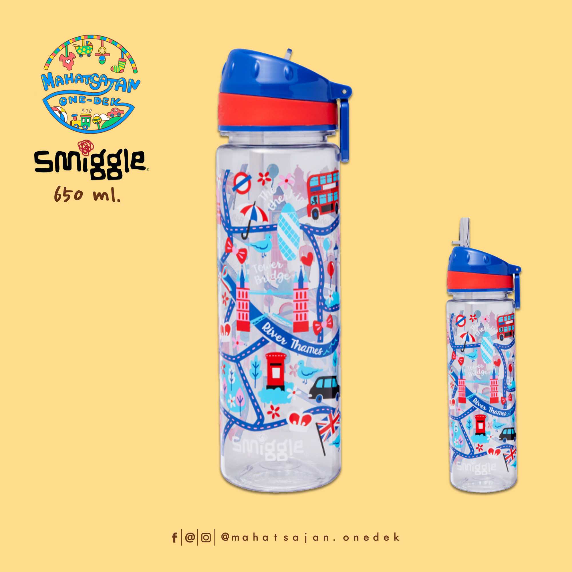 Little London Drink Up Plastic Drink Bottle 650 ml.  กระบอกน้ำพลาสติก หลอดดูด บรรจุ 650 มล.