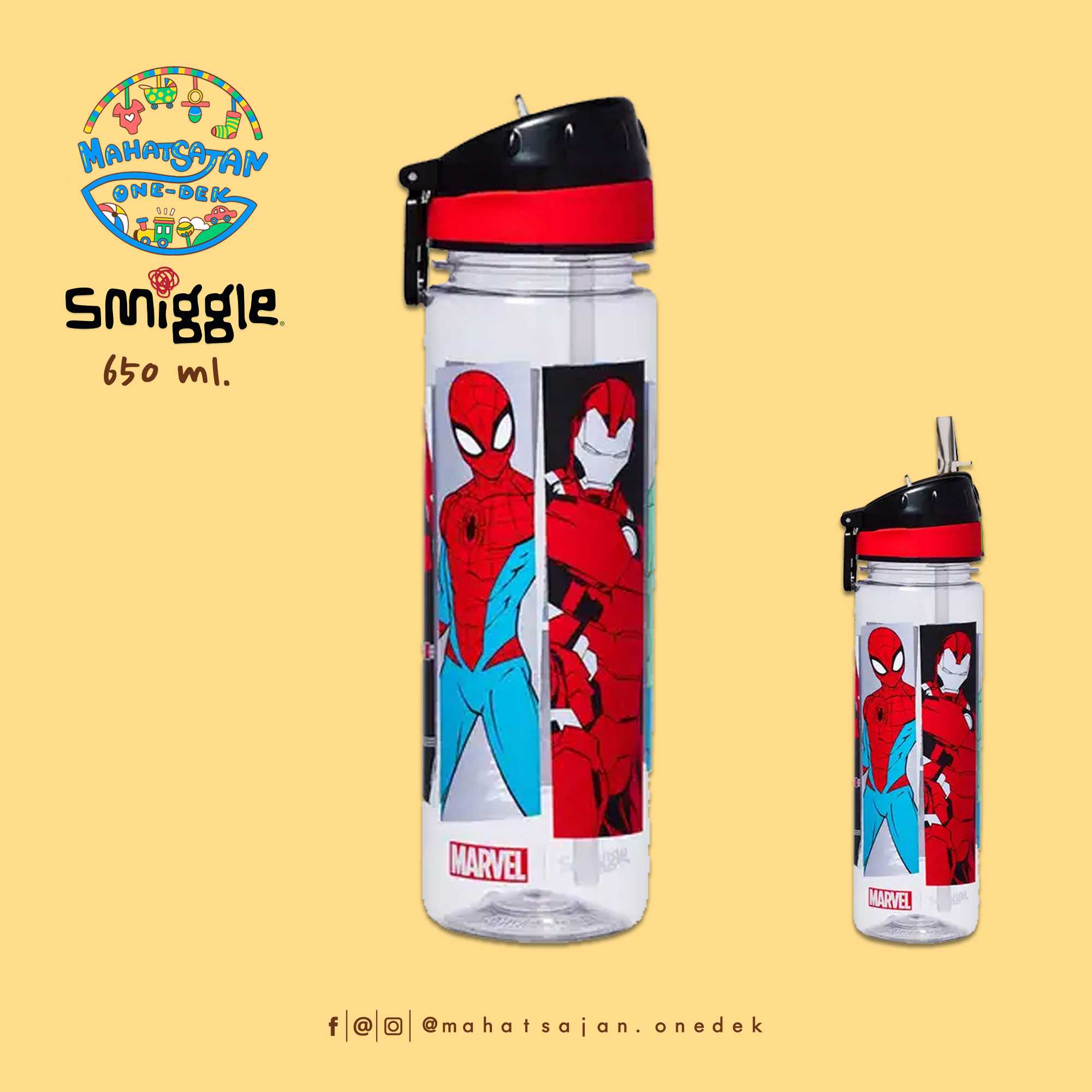 Spider Man Drink Up Plastic Drink Bottle 650 ml. กระบอกน้ำพลาสติก หลอดดูด บรรจุ 650 มล.
