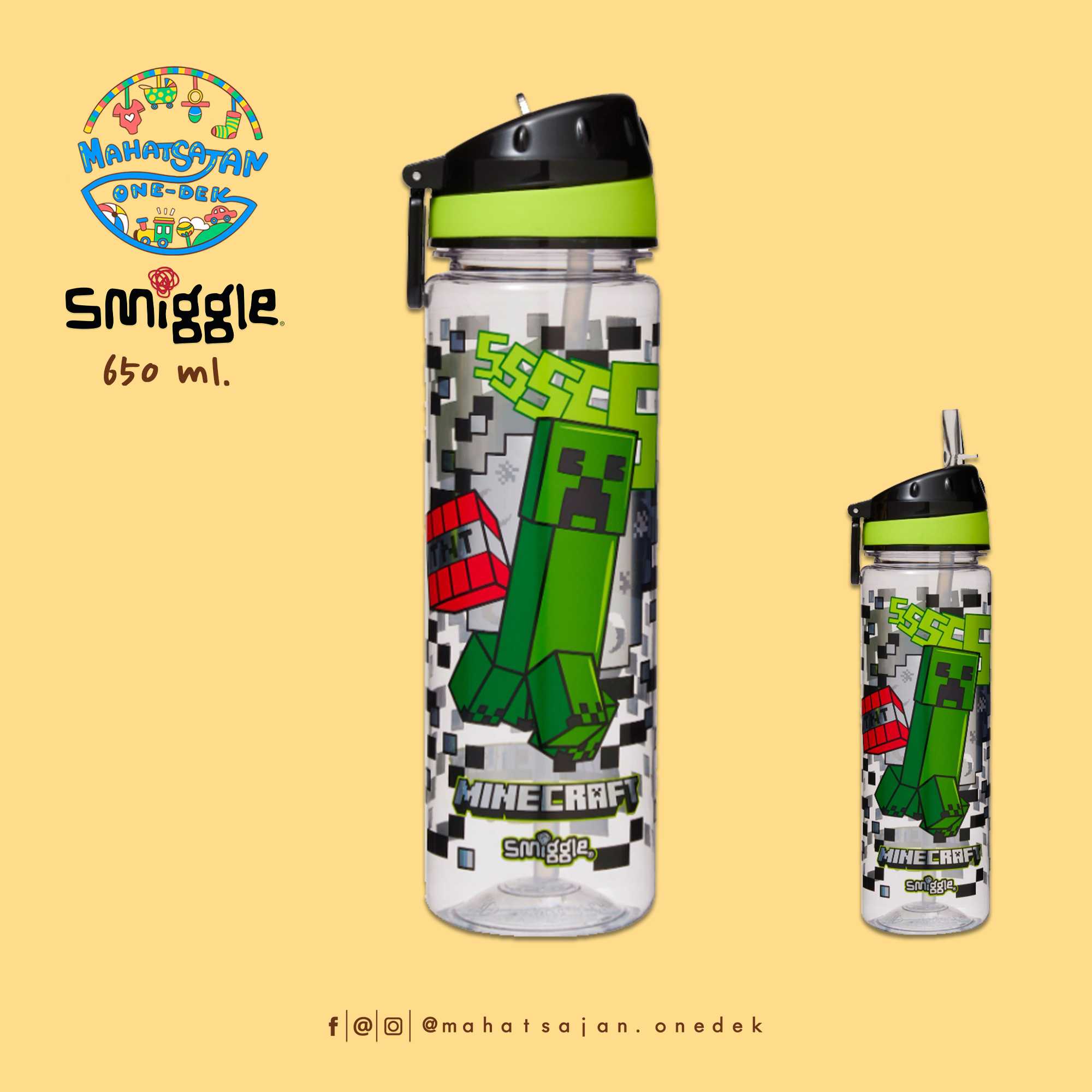 Minecraft  Drink Up Plastic Drink Bottle 650 ml.  กระบอกน้ำพลาสติก หลอดดูด บรรจุ 650 มล.