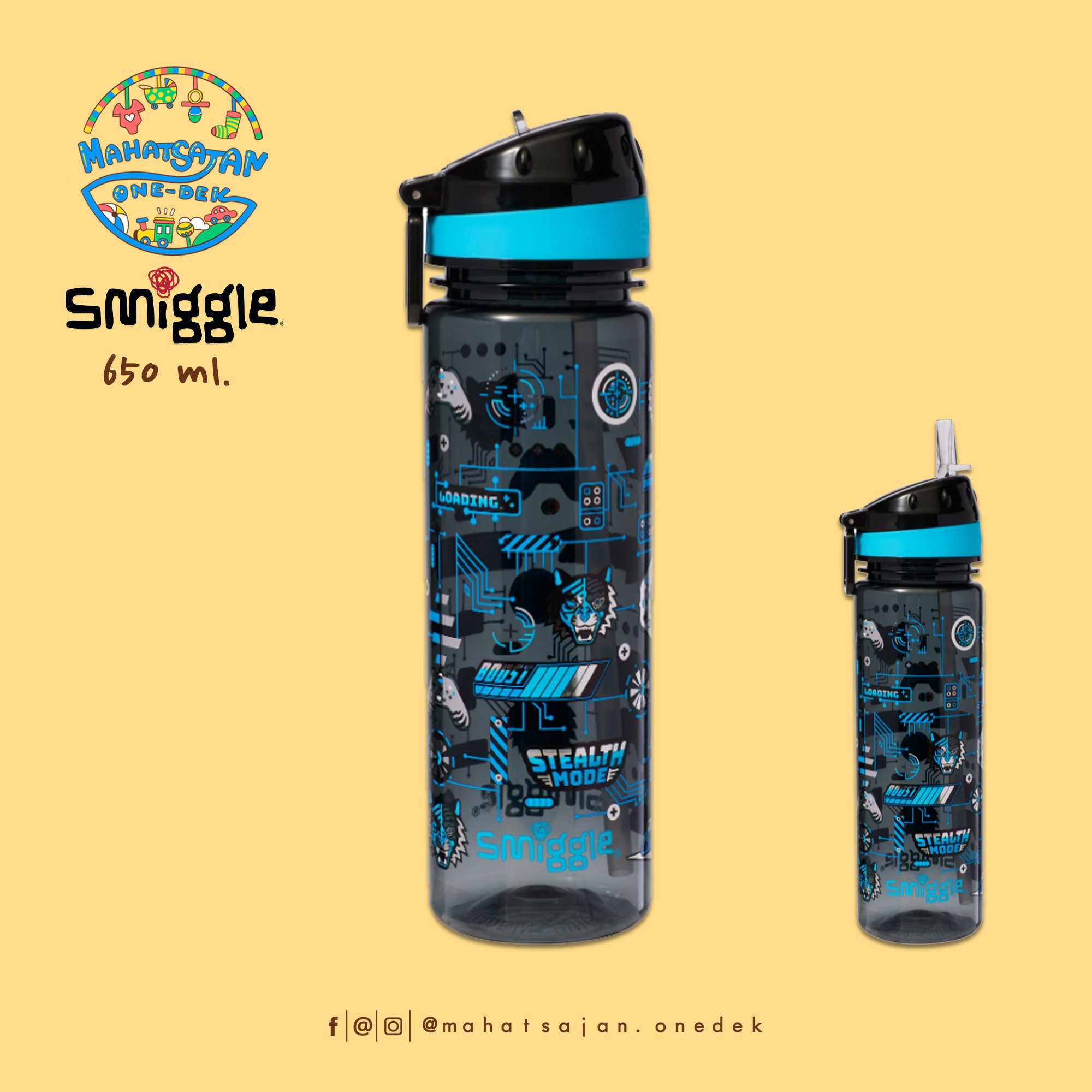 Hi There Drink Up Plastic Drink Bottle 650 ml.  กระบอกน้ำพลาสติก หลอดดูด บรรจุ 650 มล.