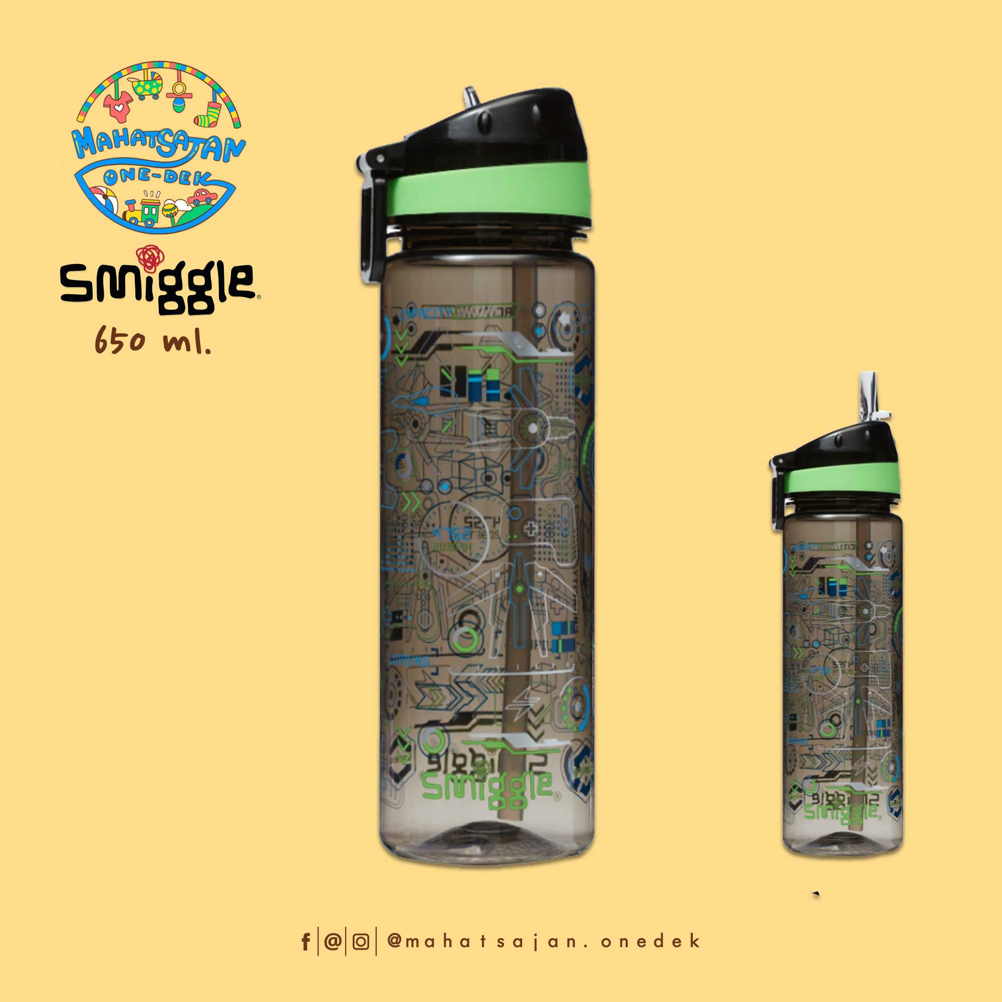 Smiggle Drink Up Plastic Drink Bottle 650 ml.  กระบอกน้ำพลาสติก หลอดดูด บรรจุ 650 มล.