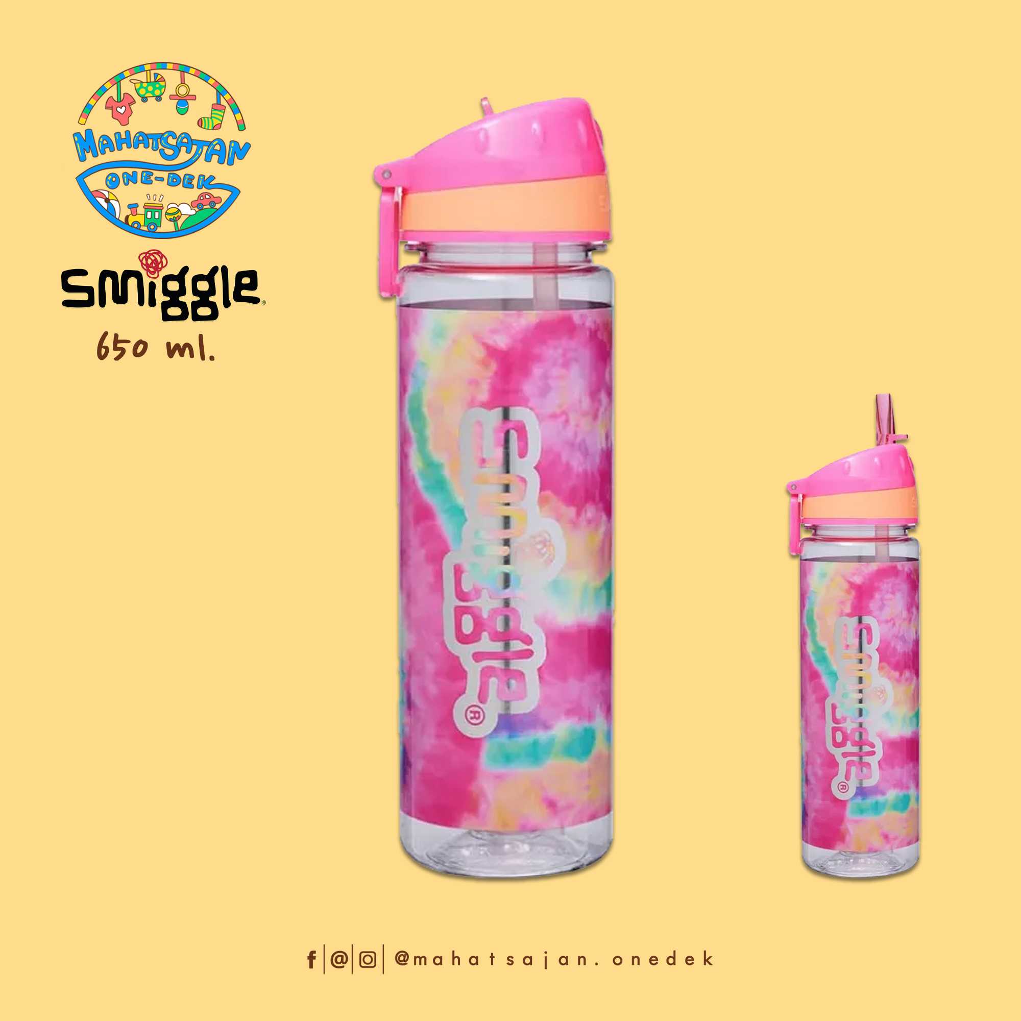 Smiggle Drink Up Plastic Drink Bottle 650 ml. กระบอกน้ำพลาสติก หลอดดูด บรรจุ 650 มล.