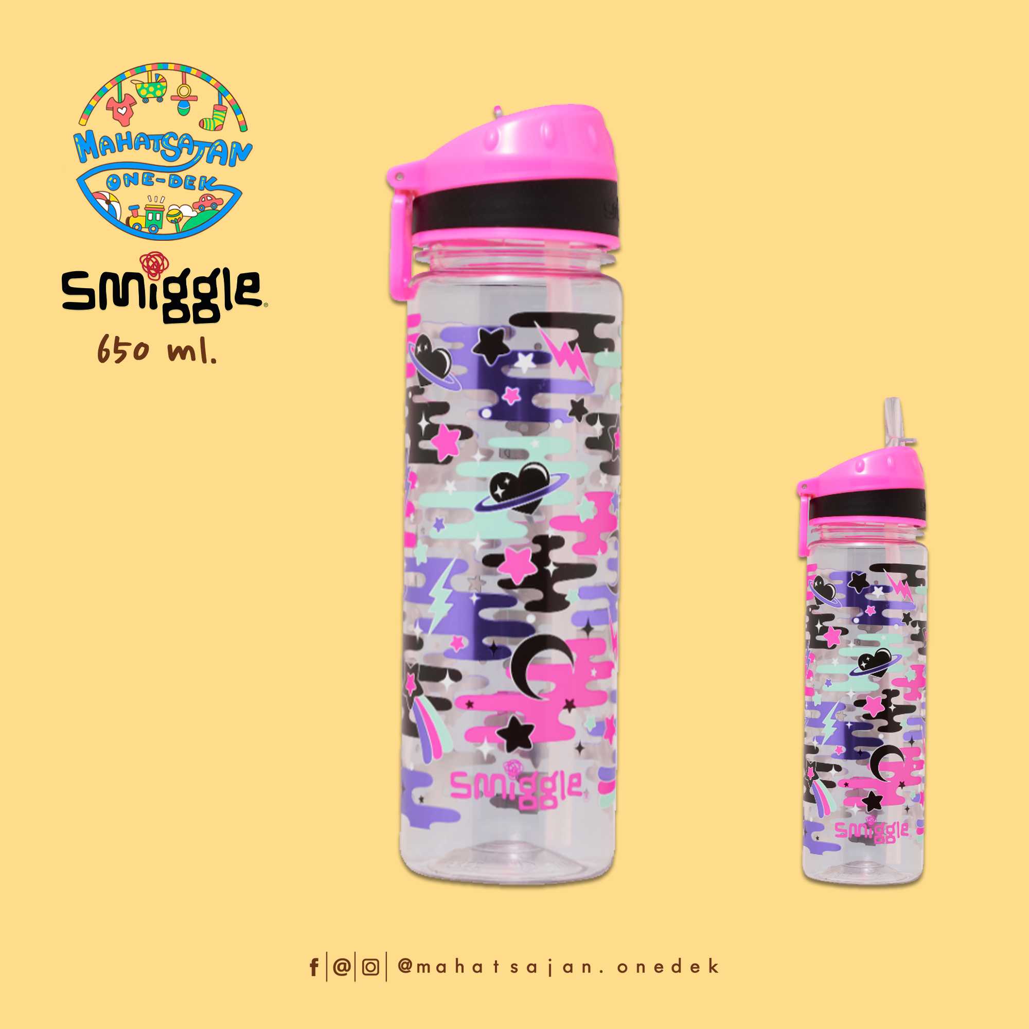 Smiggle Drink Up Plastic Drink Bottle 650 ml.  กระบอกน้ำพลาสติก หลอดดูด บรรจุ 650 มล.