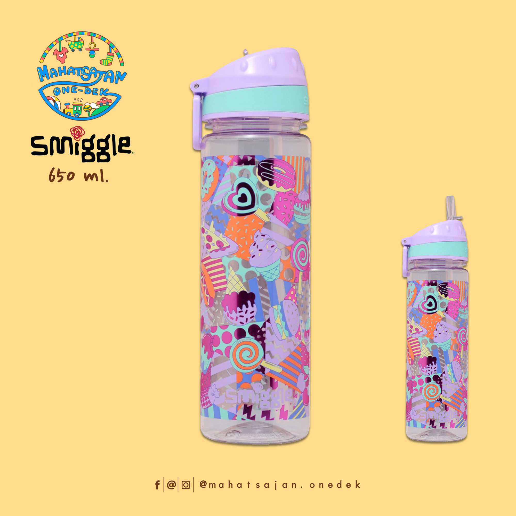 Smiggle Drink Up Plastic Drink Bottle 650 ml.  กระบอกน้ำพลาสติก หลอดดูด บรรจุ 650 มล.
