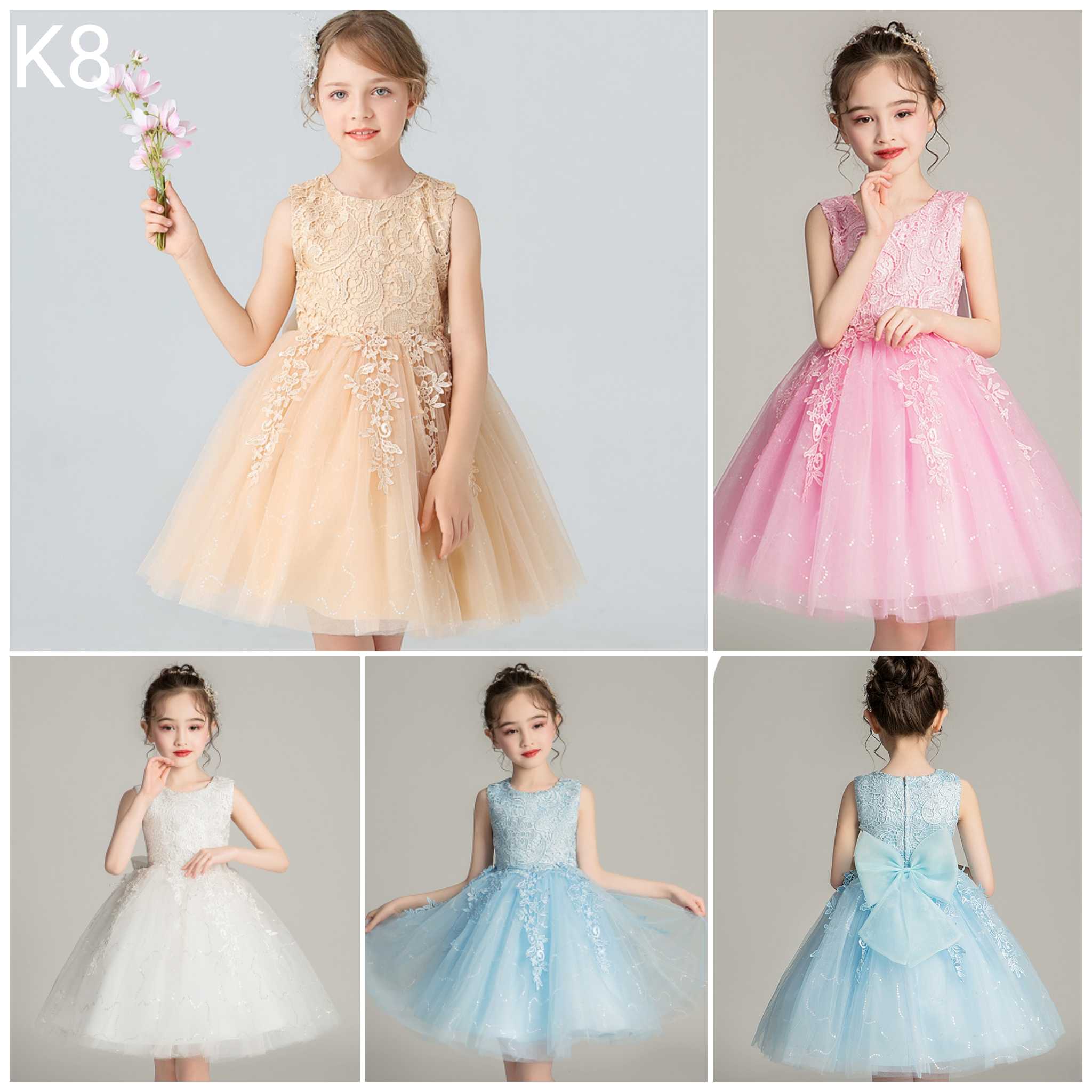 K8 เดรสลูกไม้ติดโบว์หลัง