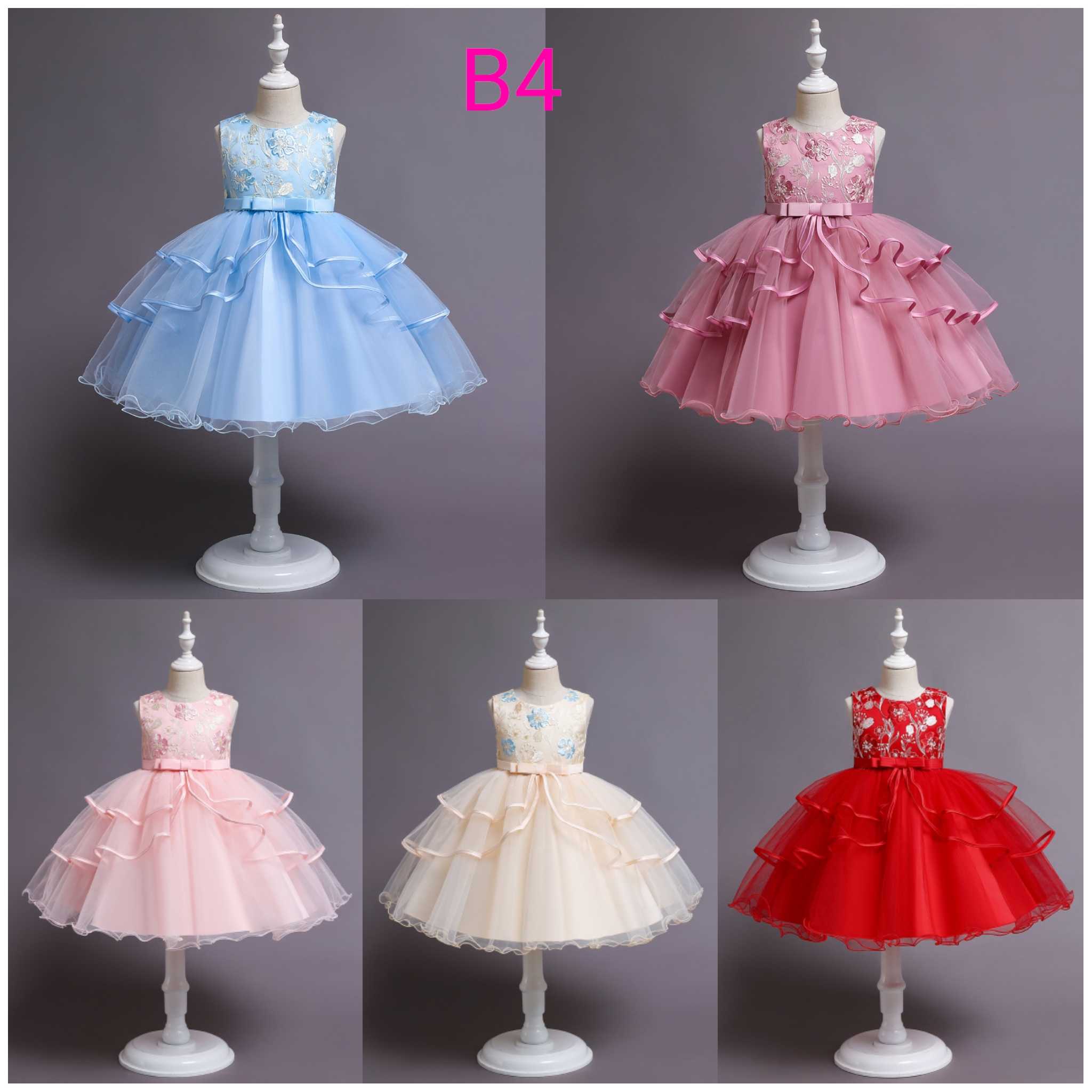 B4 ชุดเดรสออกงานเด็ก ตัวปัก กระโปรงฟูฟ่อง พร้อมส่ง