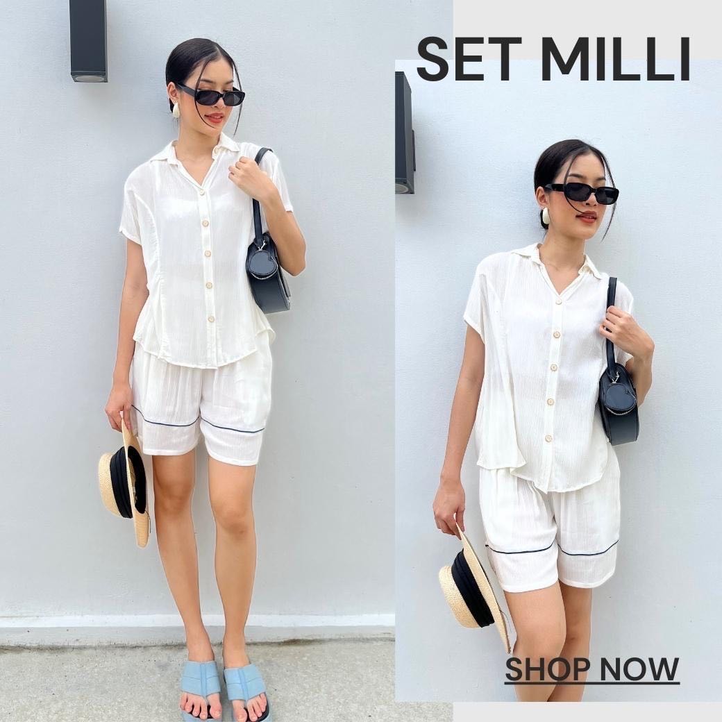 Set Milli ชุดเซ็ทเสื้อ&กางเกงขาสั้น สีขาว