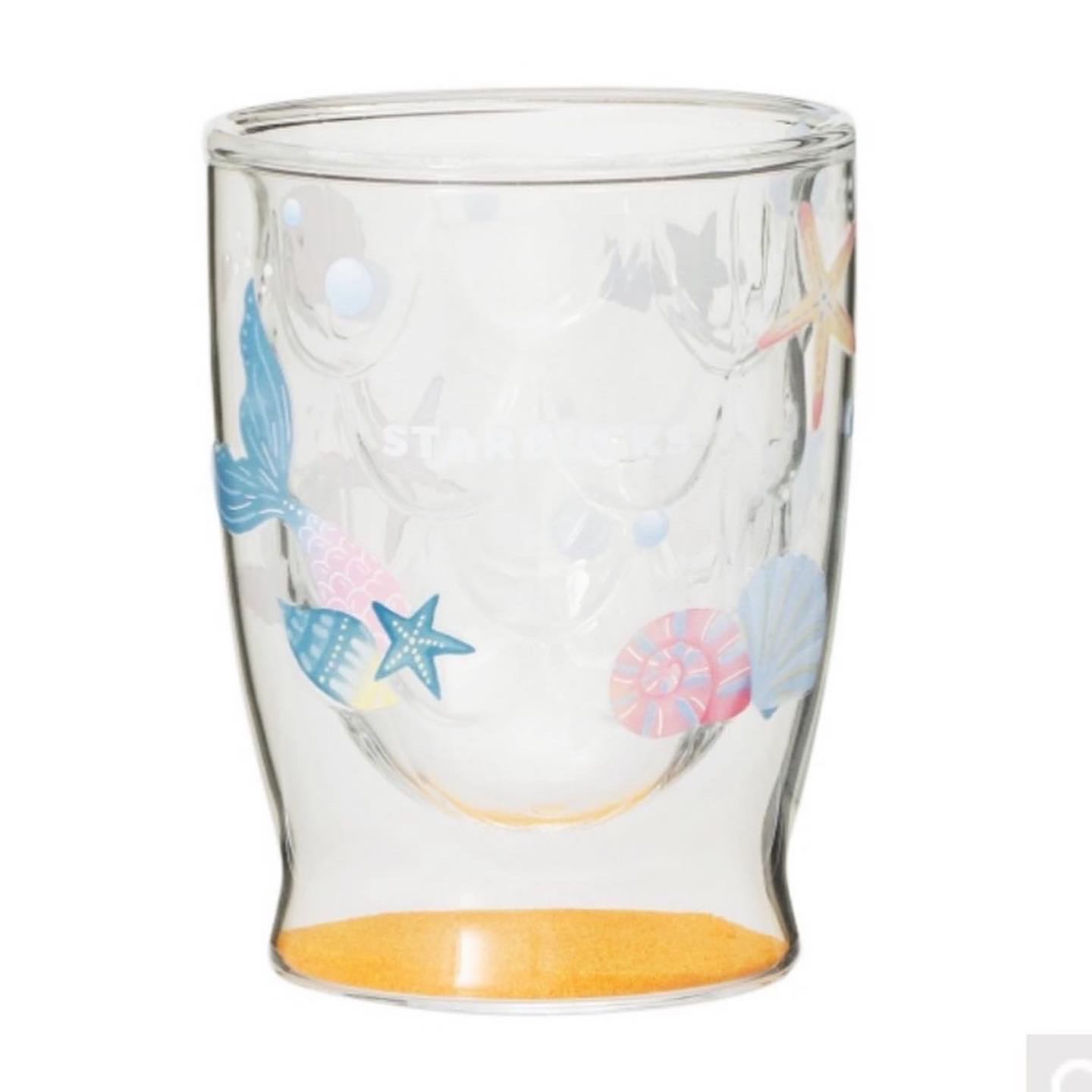  Japan Starbucks Collection 2022  237 ml   แก้วใส double wall มีทรายสีส้มใต้แก้วกลิ้งไปมาได้