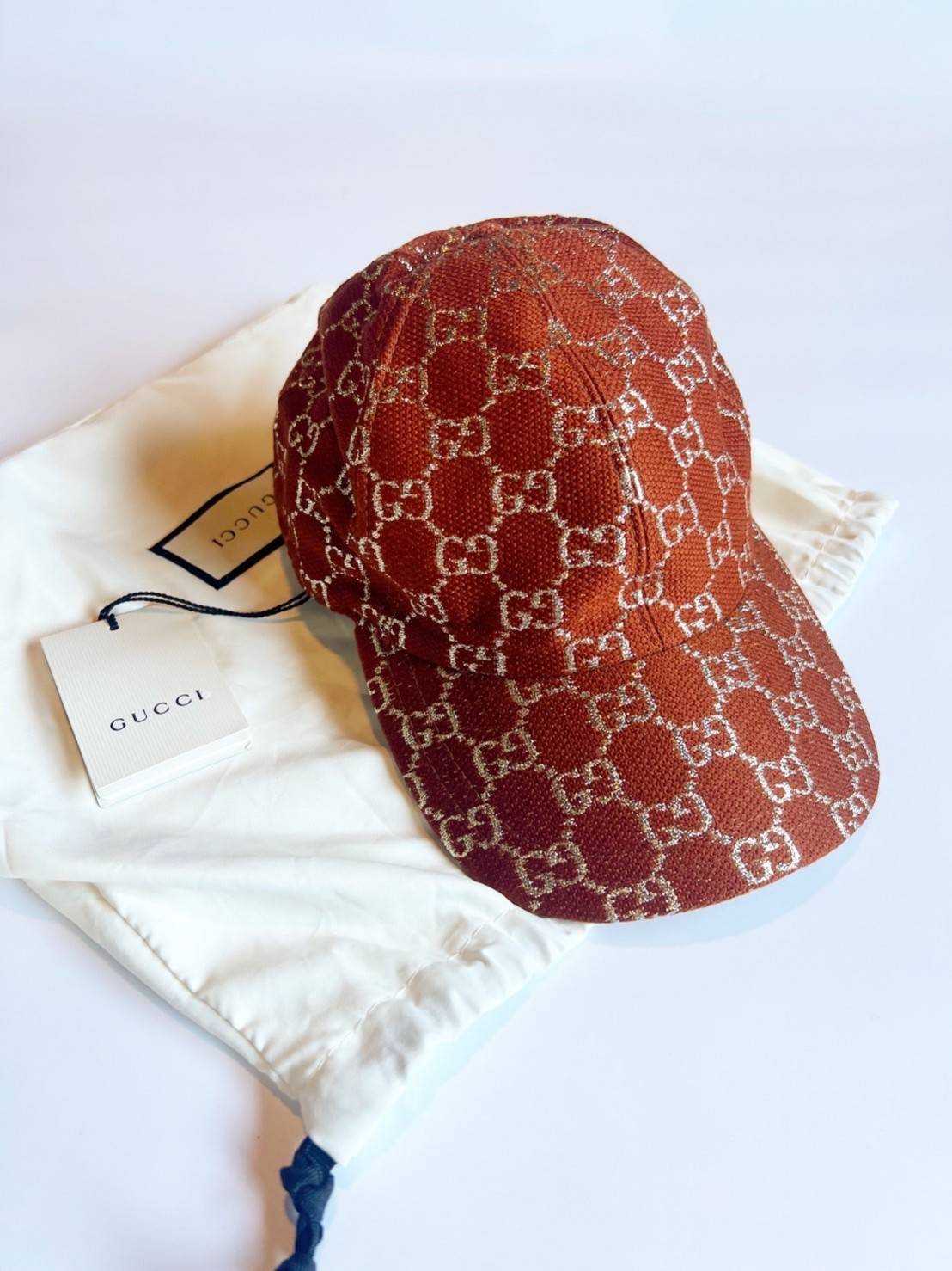 New Gucci Brown Silver Gg Lame Sparkling Current Wool Logo Baseball Cap