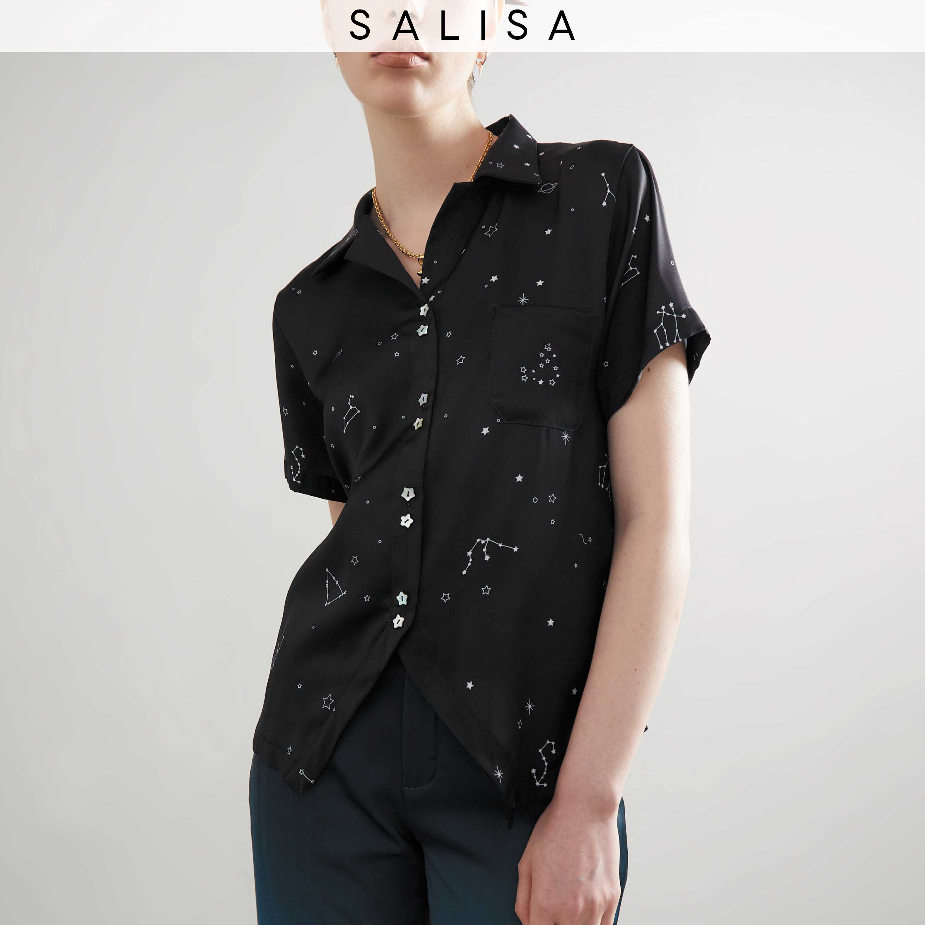Silk SHIRT PF23 Zodiac Black Print with Back Cut-Out