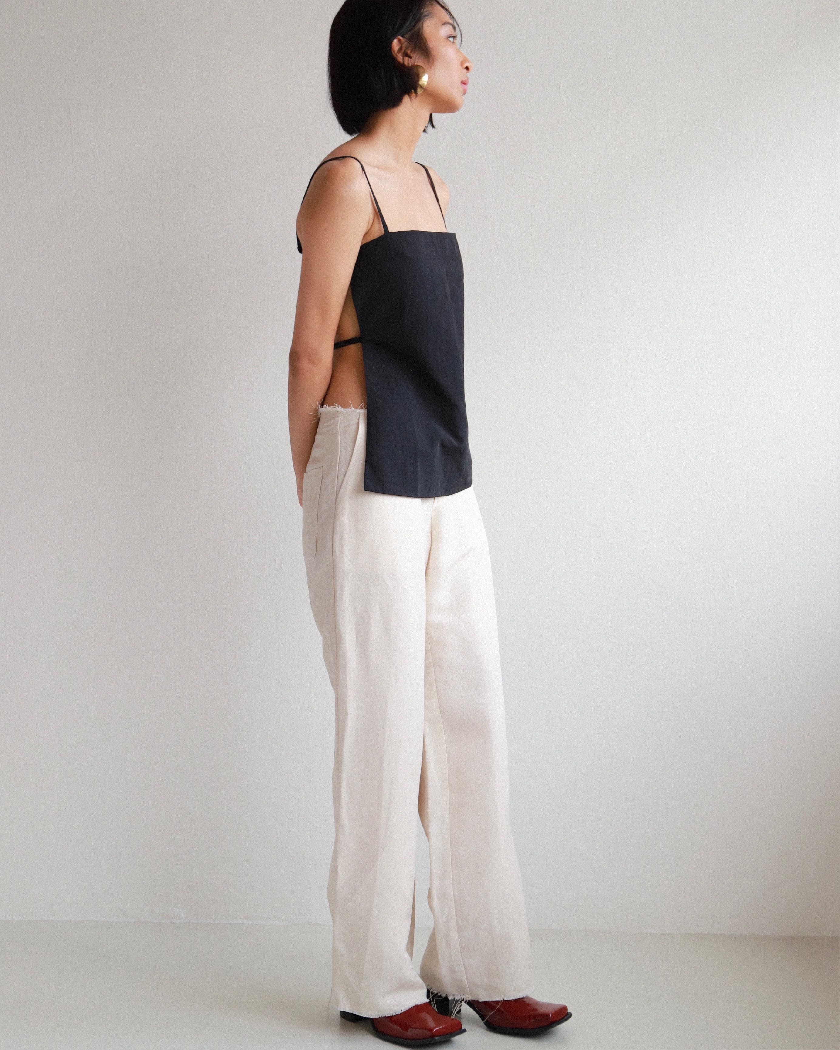 Linen Beige Ribbed Pants 