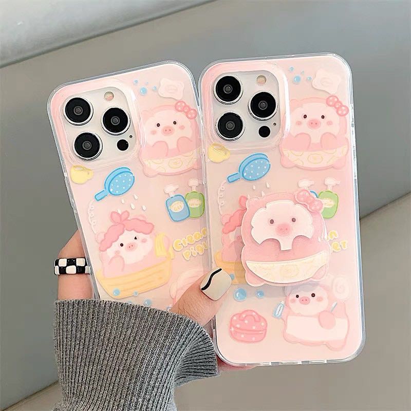สอบถามก่อนกดสั่ง เคสหมู สีชมพู holder griptok ไอริง ขอบนิ่ม เคสแข็ง คลุมรอบ เคสไอโฟน เคสiphone