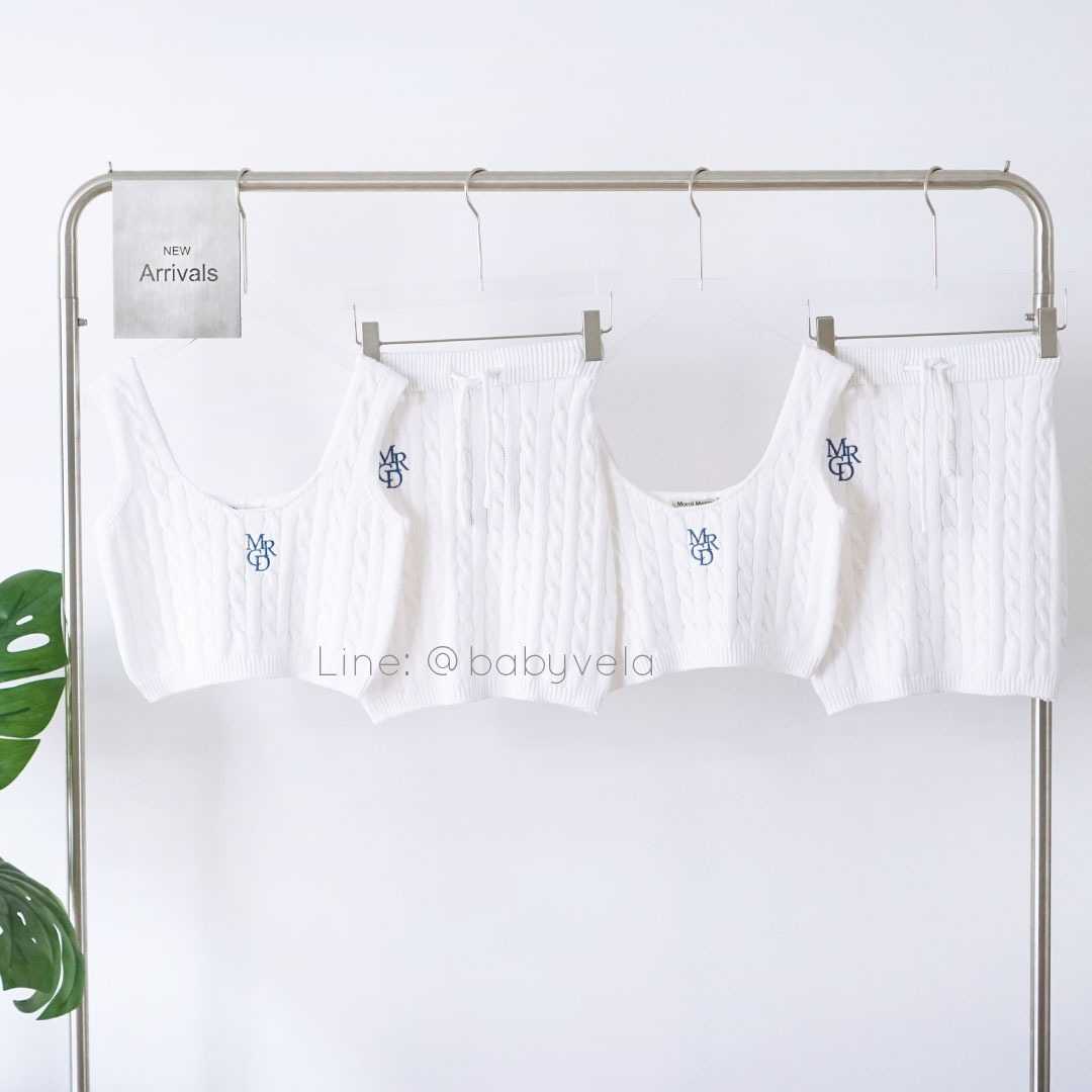 Mardi Cable Cropped Top Mrcd & Cable Mini Skirt Mrcd(White Blue)