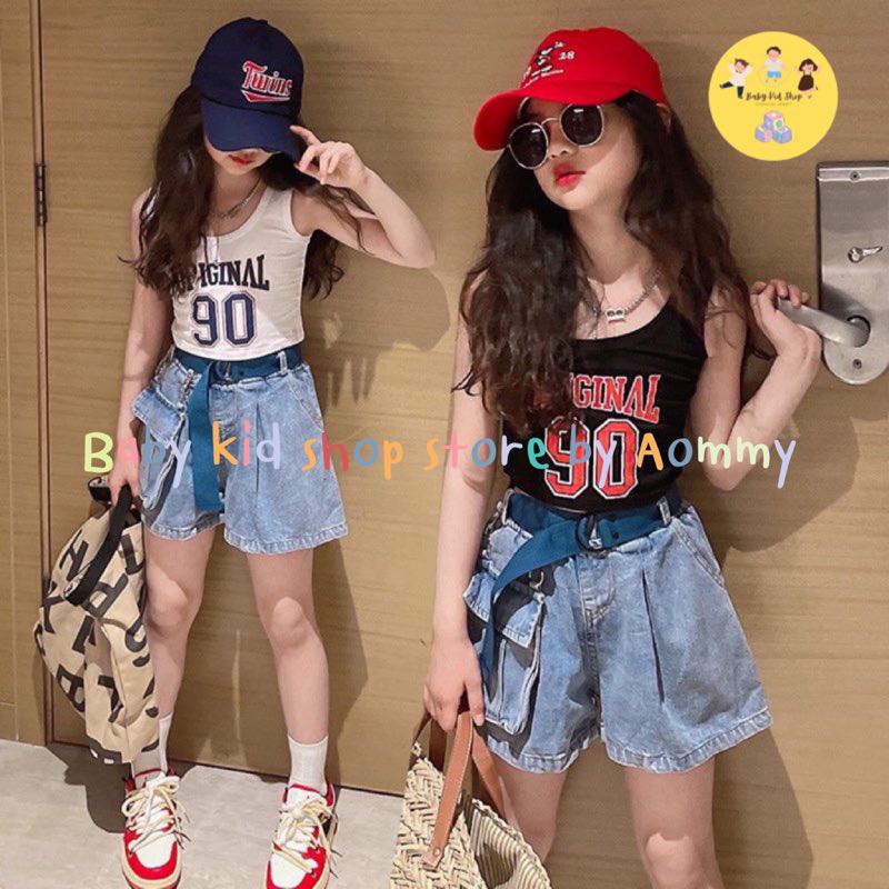 (พร้อมส่ง) ชุดเซตเสื้อแขนกุด  กางเกงยีนส์ขาสั้น  พร้อมสายเข็มขัด 1 เส้น แฟชั่นฤดูร้อน เท่ห์มากๆ