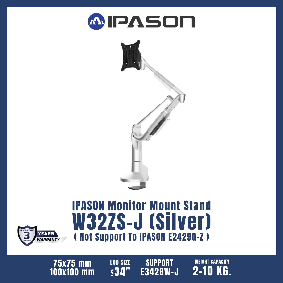 IPASON MONITOR MOUNT STAND W32ZS-J (SILVER) รับประกัน 3 ปี โดย Devas IPASON