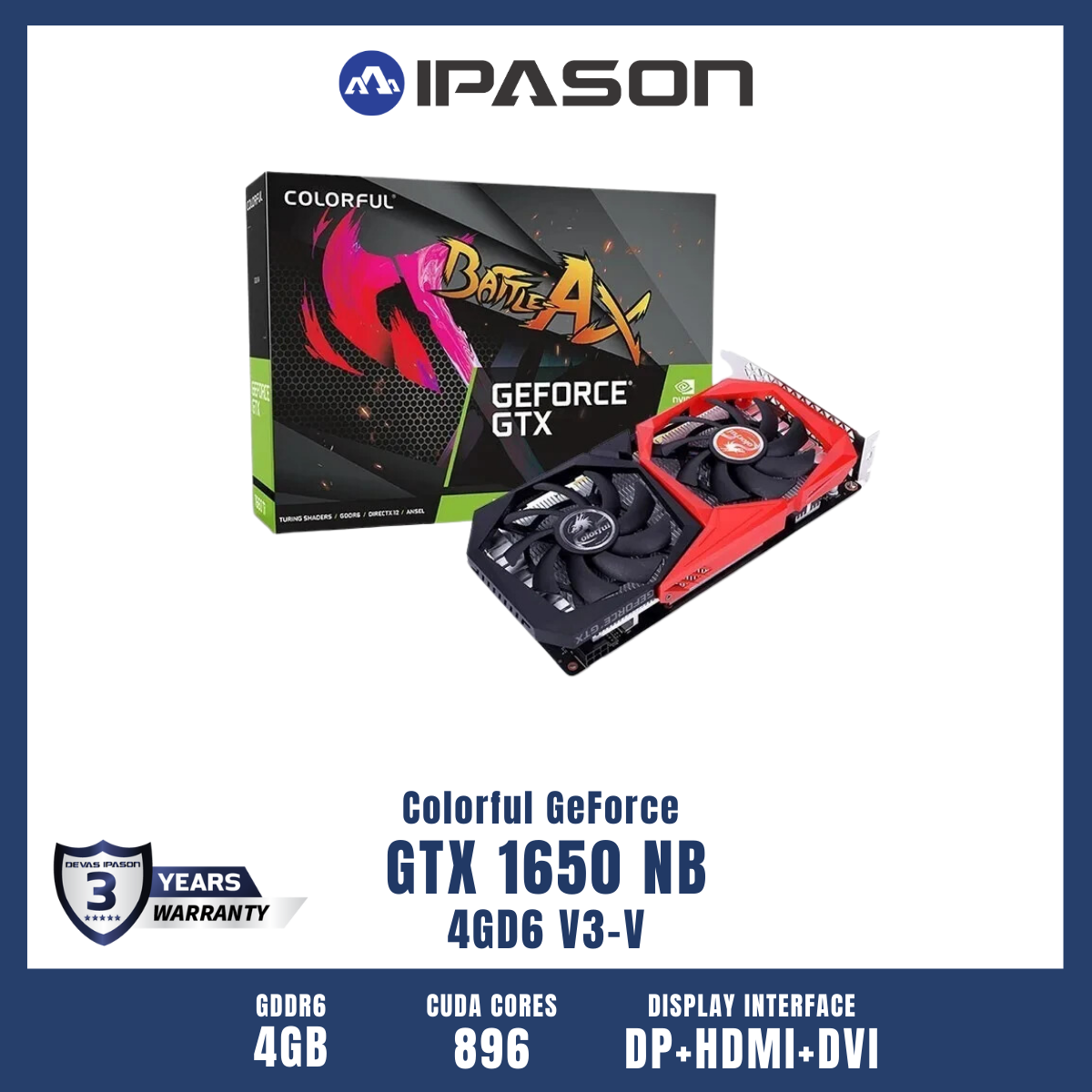 COLORFUL GPU (การ์ดจอ) GeForce GTX 1650 NB 4GD6 V3-V รับประกัน 3 ปี โดย Devas IPASON