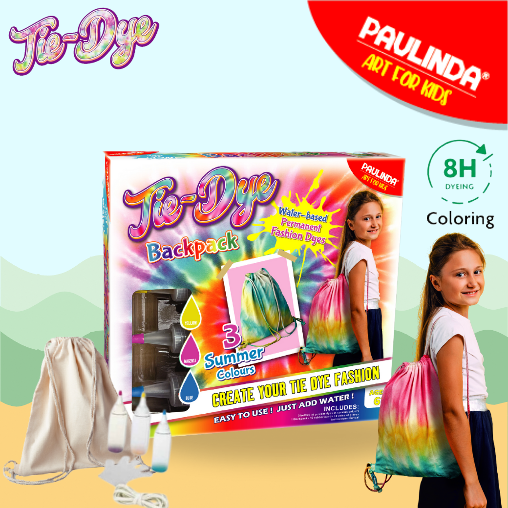 Paulinda พอลลินดา Tie dye –backpack เซ็ทอุปกรณ์ DIY กระเป๋าเป้สะพายหลังมัดย้อม