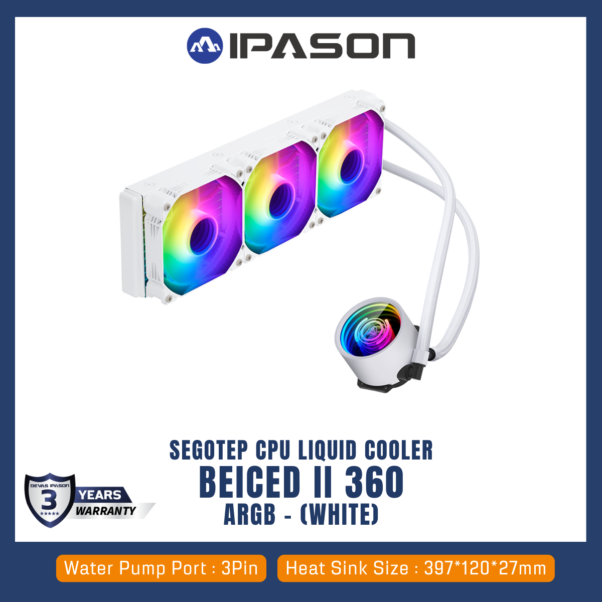 SEGOTEP CPU LIQUID COOLER (ระบบระบายความร้อนด้วยน้ำ) BEICED II 360 ARGB (WHITE)