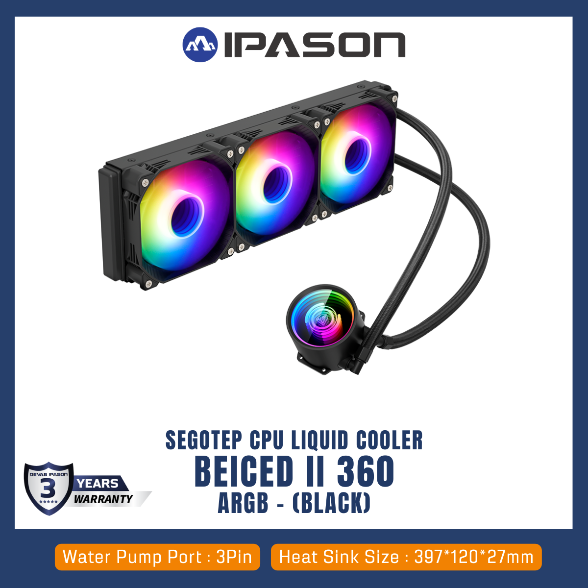 SEGOTEP CPU LIQUID COOLER (ระบบระบายความร้อนด้วยน้ำ) BEICED II 360 ARGB (BLACK)