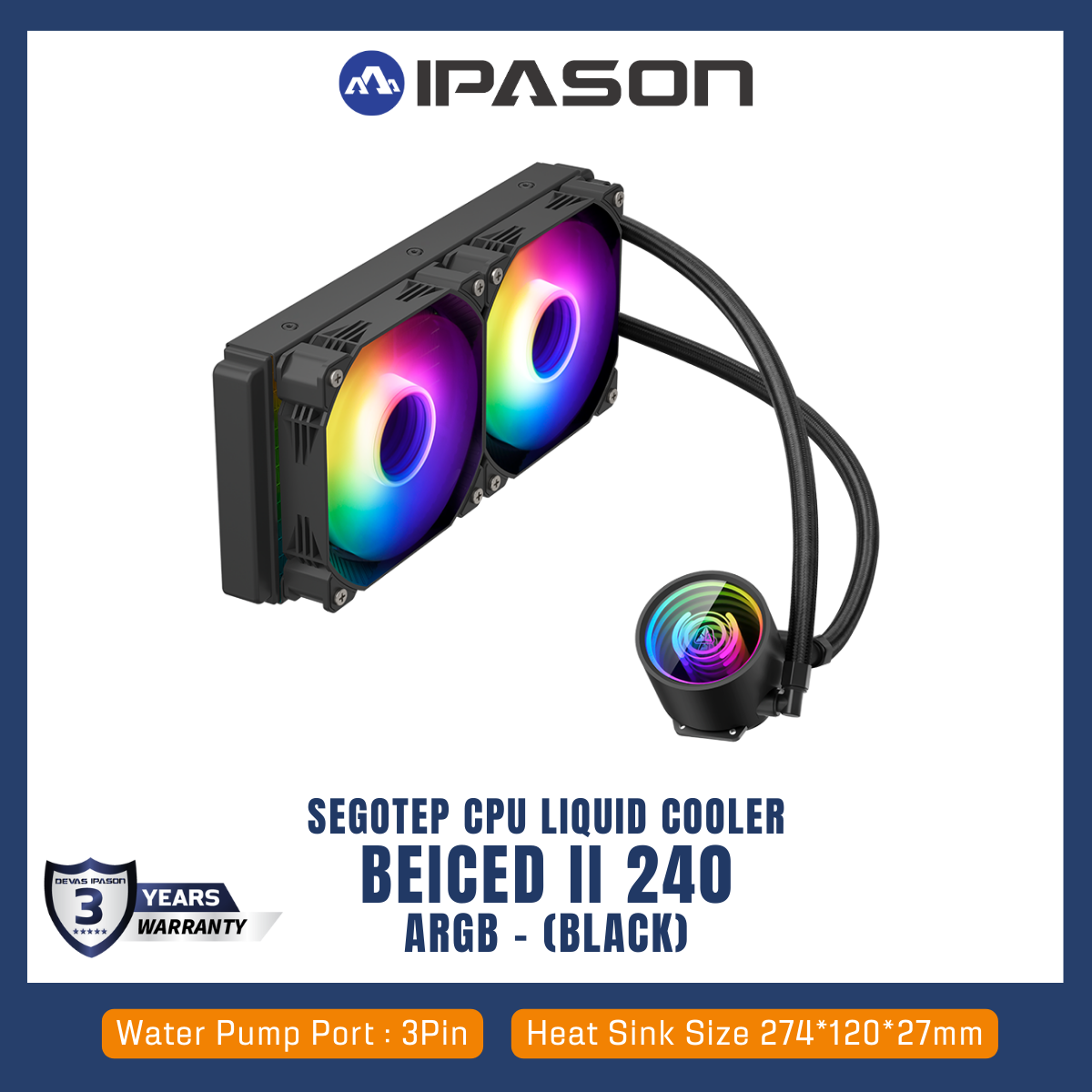 SEGOTEP CPU LIQUID COOLER (ระบบระบายความร้อนด้วยน้ำ) BEICED II 240 ARGB (BLACK)