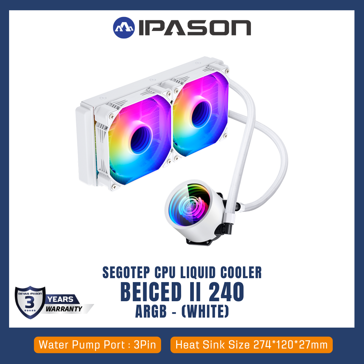 SEGOTEP CPU LIQUID COOLER (ระบบระบายความร้อนด้วยน้ำ) BEICED II 240 ARGB (WHITE)