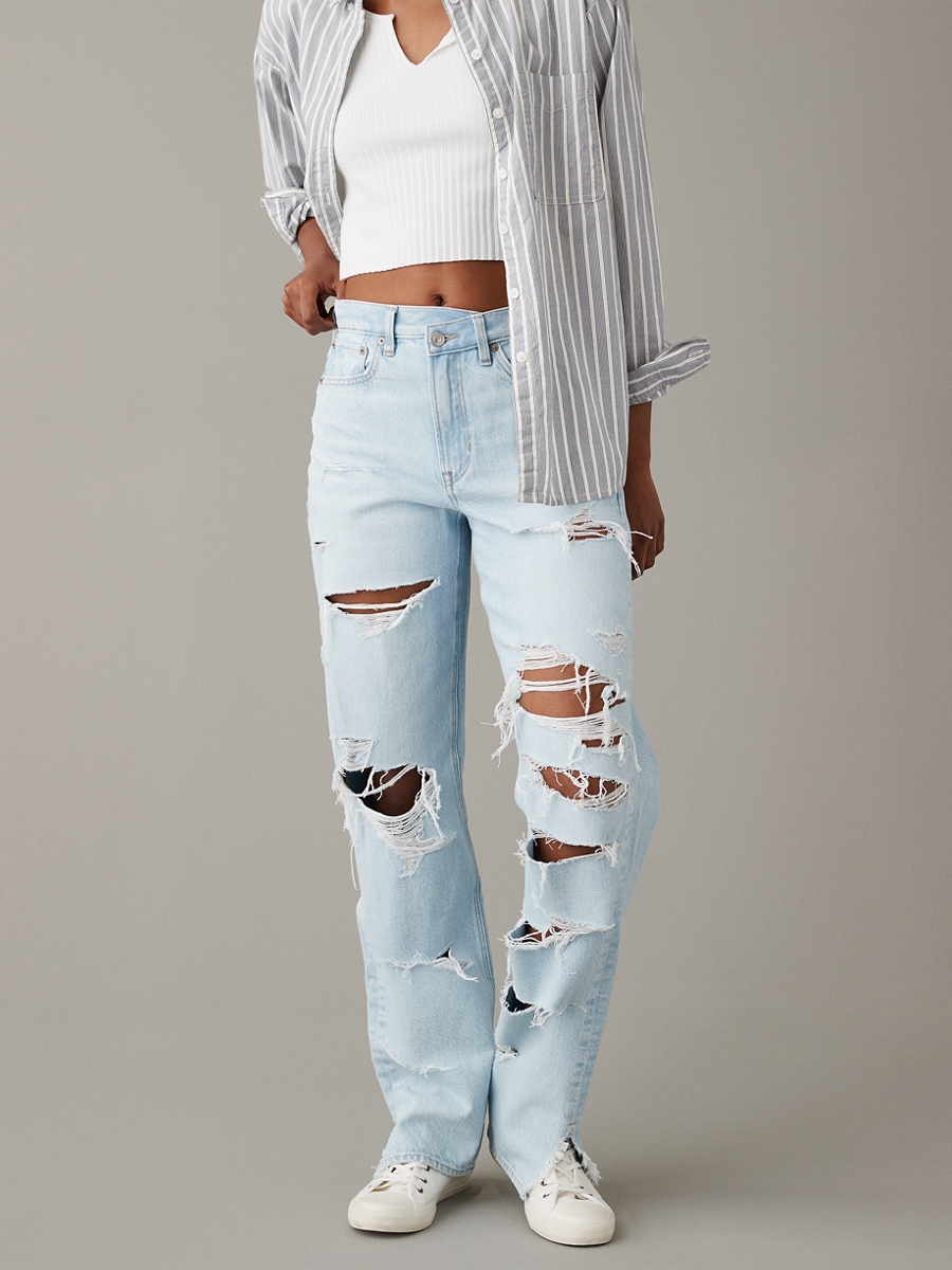 กางเกงยีนส์ ผู้หญิง SUPER HIGH-RISE BAGGY STRAIGHT JEANS ( 043-4587-508 )
