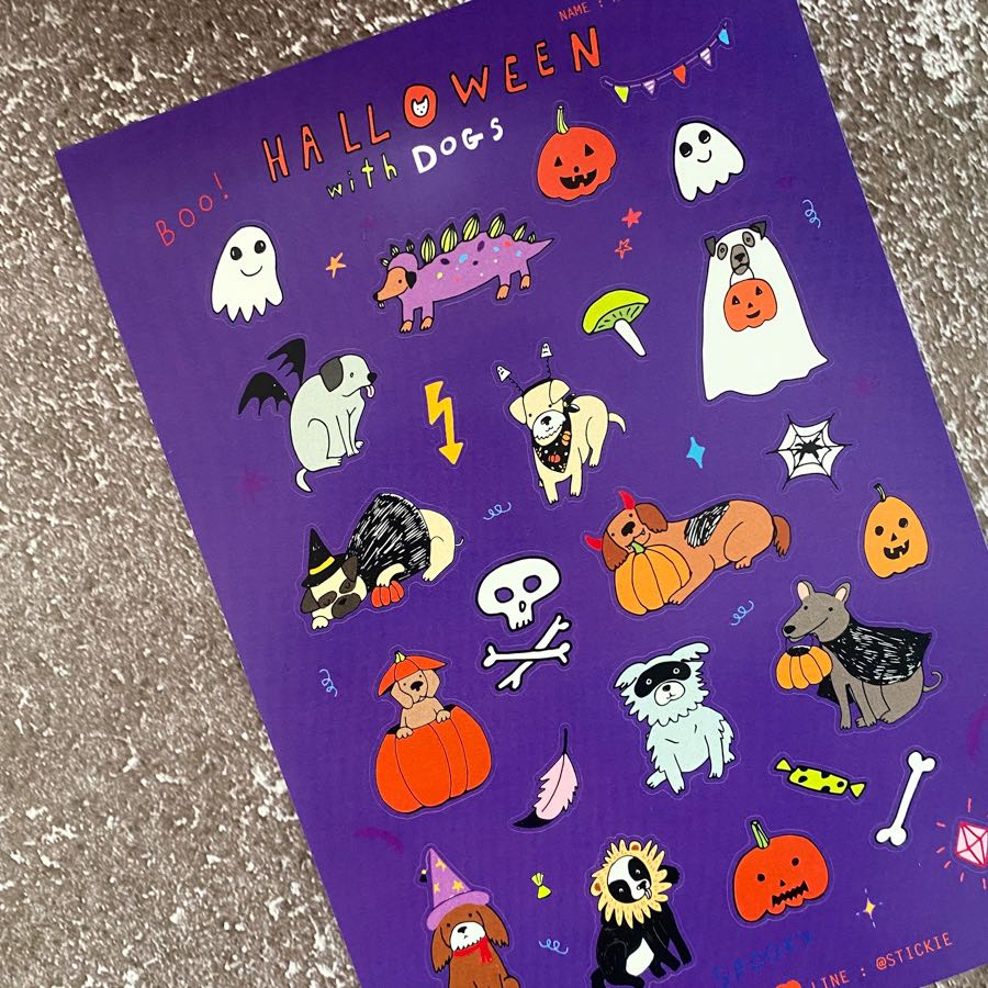 สติ๊กเกอร์ติดเล่น กันน้ำ ลาย HALLOWEEN DOGS ( Sticker dicut 1 sheet )