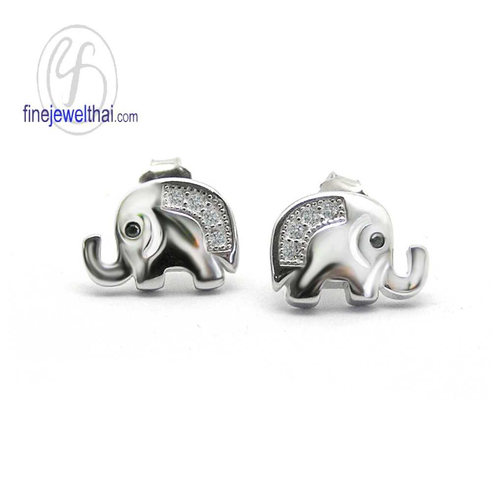 ต่างหูเพชรCZ-ต่างหูช้าง-ต่างหูเงินแท้-Finejewelthai-E2171cz