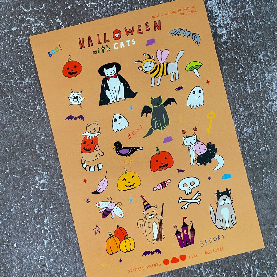สติ๊กเกอร์ติดเล่น กันน้ำ ลาย HALLOWEEN CATS ( Sticker dicut 1 sheet )