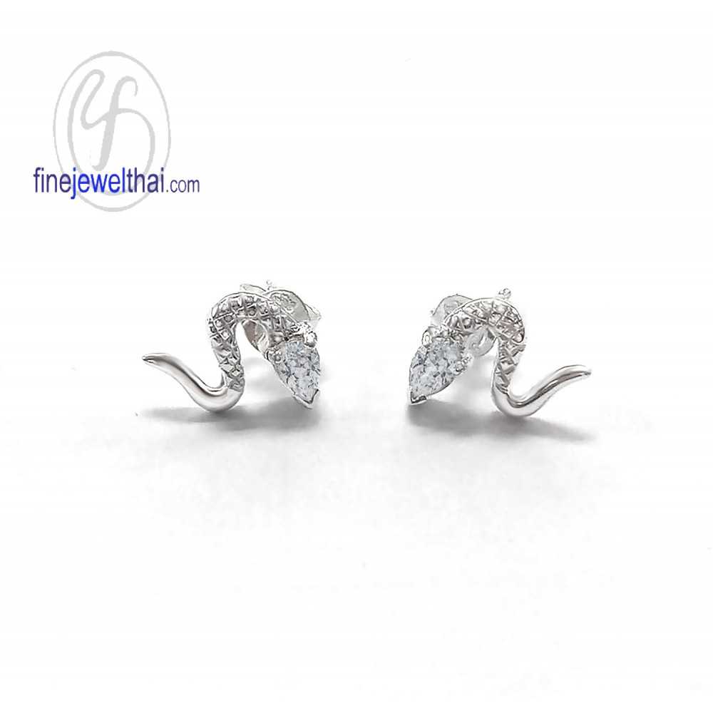 ต่างหูงู-ต่างหูเพชรCZ-ต่างหูเงินแท้-Finejewelthai-E2191cz