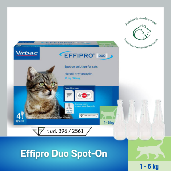 Effipro Duo Spot-On ผลิตภัณฑ์กำจัดหมัด ชนิดหยดหลัง สำหรับแมว น้ำหนัก 1 - 6 กก.