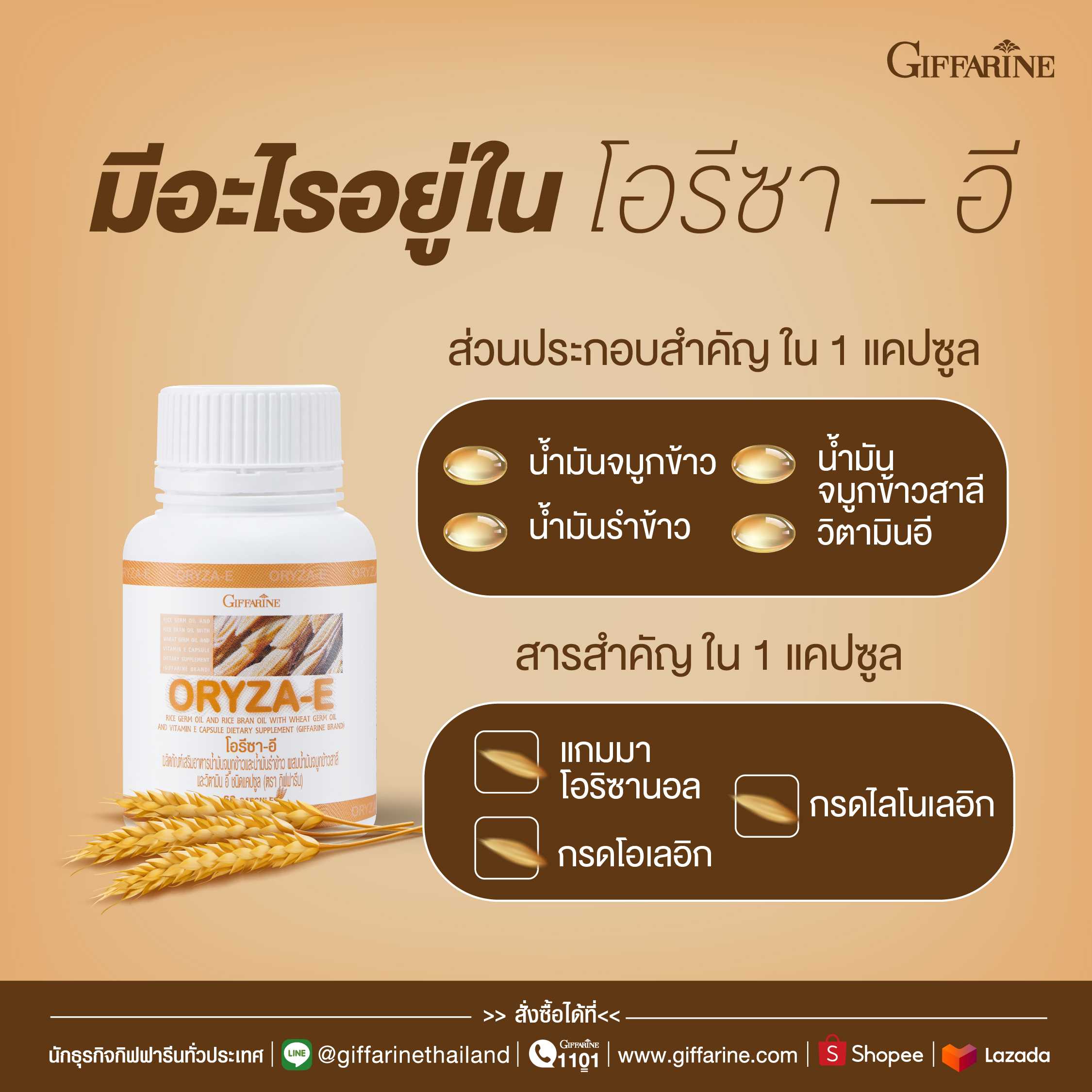 น้ำมันรําข้าว กิฟฟารีน โอรีซา-อี ORYZA-E น้ำมันจมูกข้าว ไขมันในเลือด Giffarine