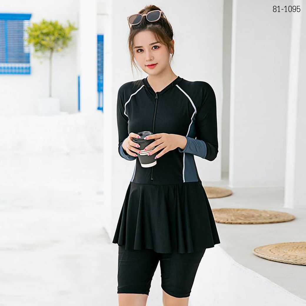 81-1095 ชุดว่ายน้ำกันยูวีแถบเทา