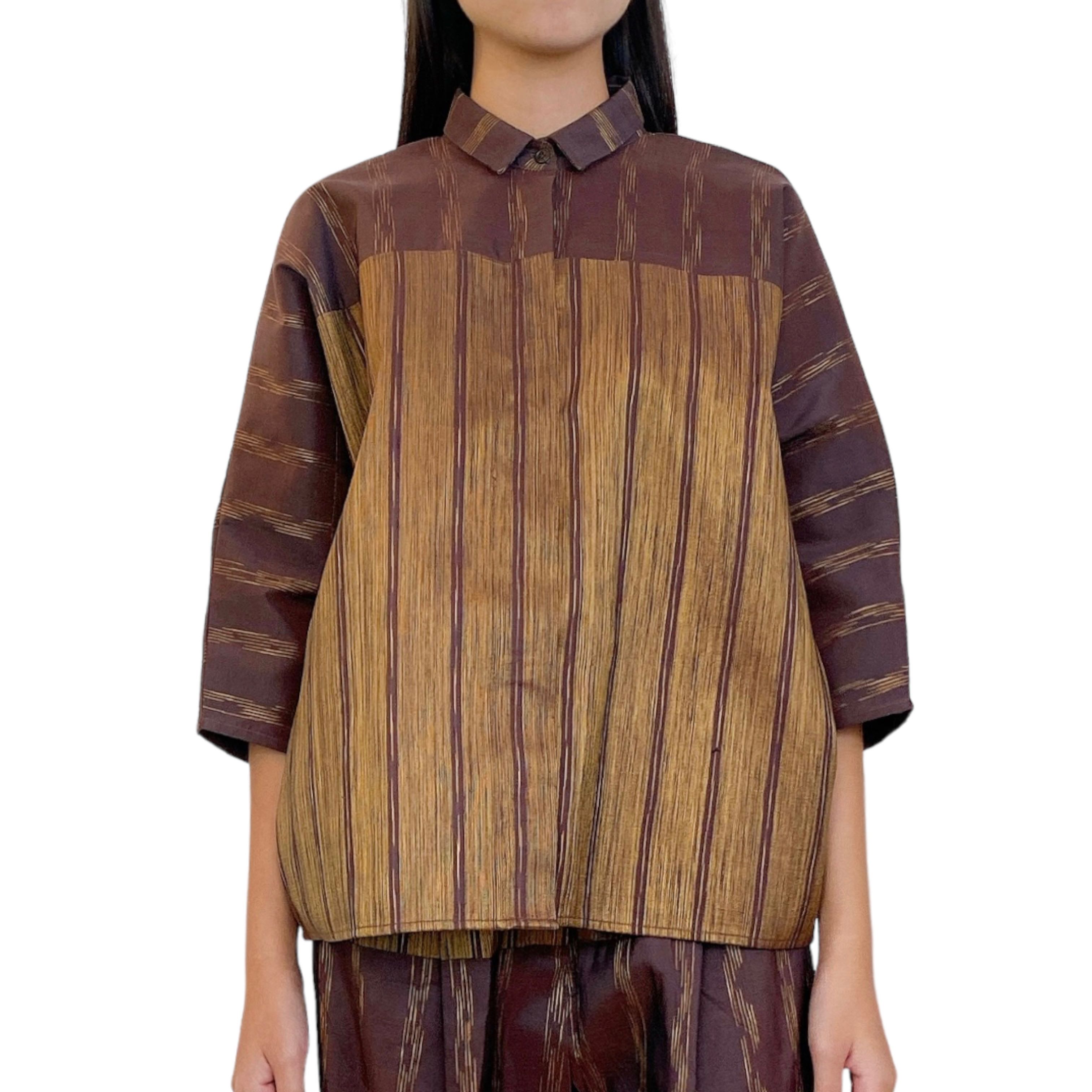 Two-tone Silk Shirt: Brown