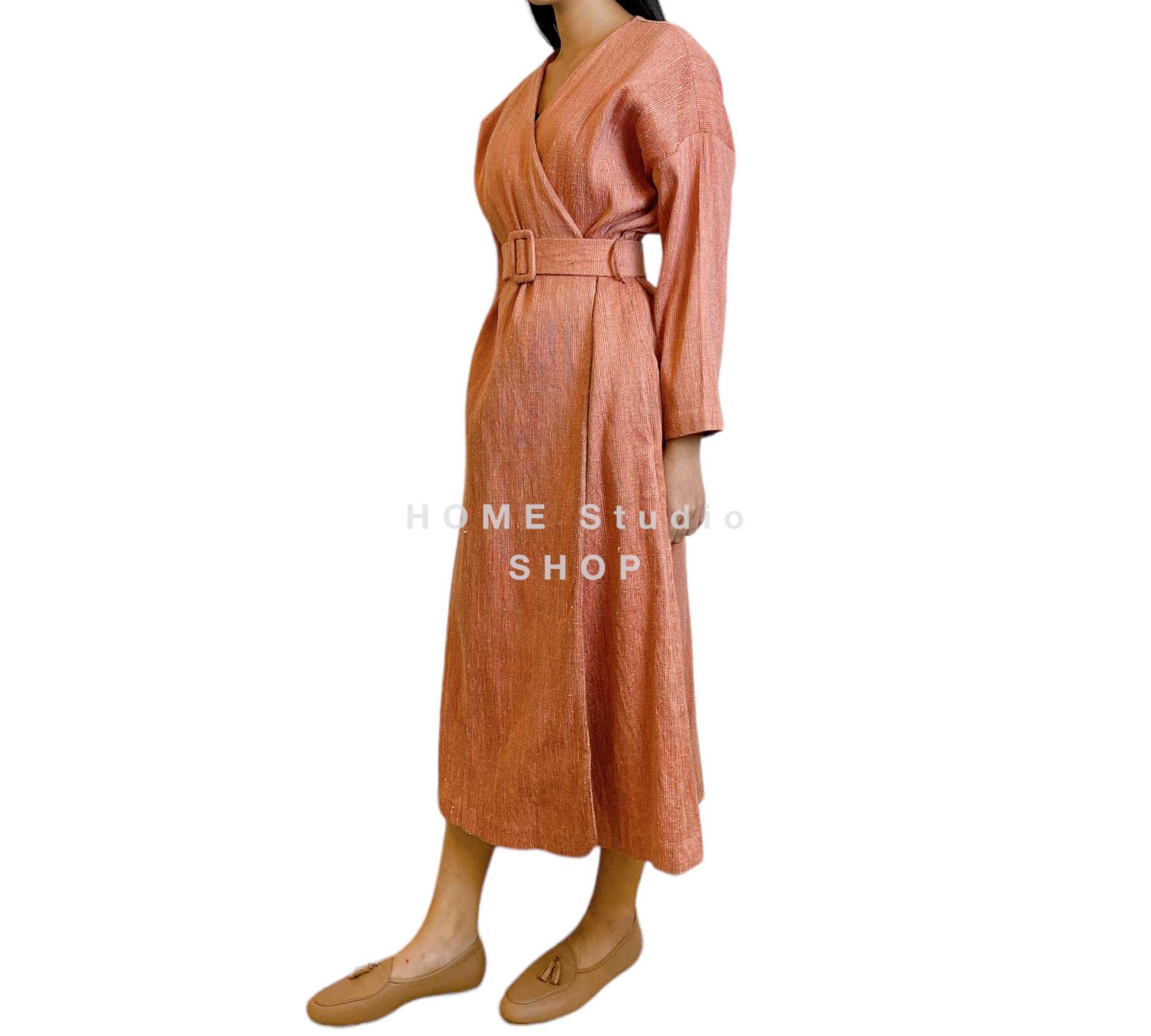 6 Ply Silk Wrap Suit-dress: peach orange
