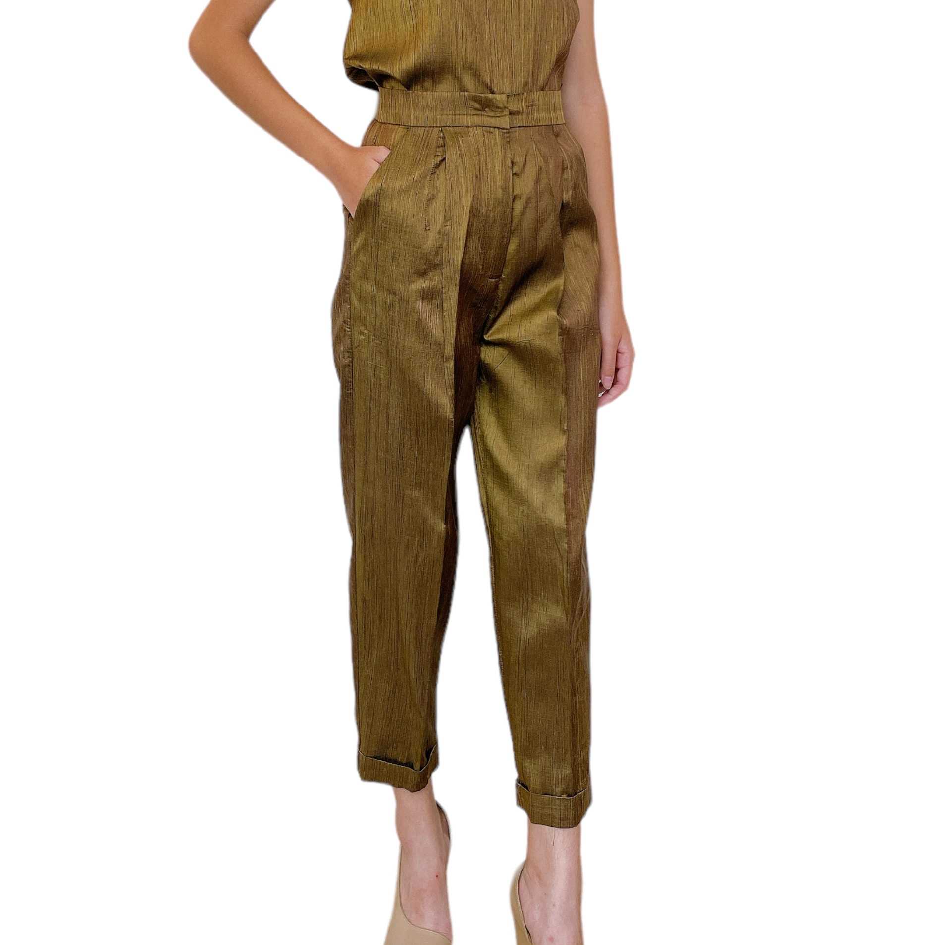 Silk slim-cut tailored pants: Mustard gold