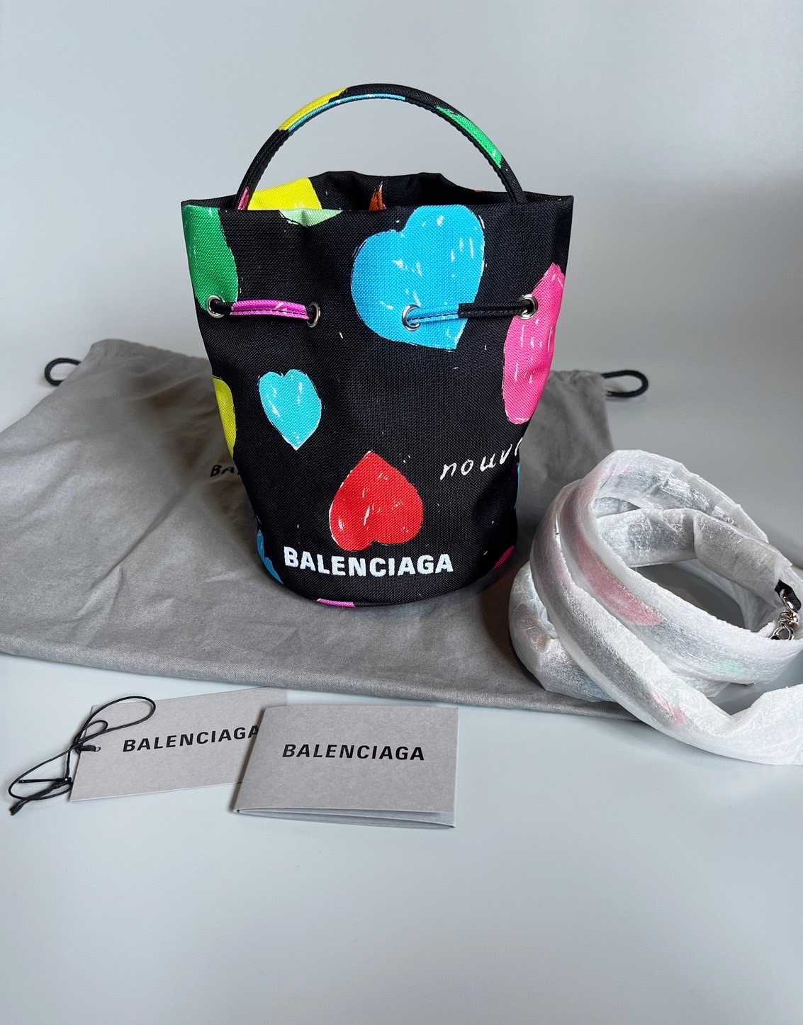 24 900 . New Balenciaga Wheel Drawstring Bucket Bag Nylon XS LINE SHOPPING