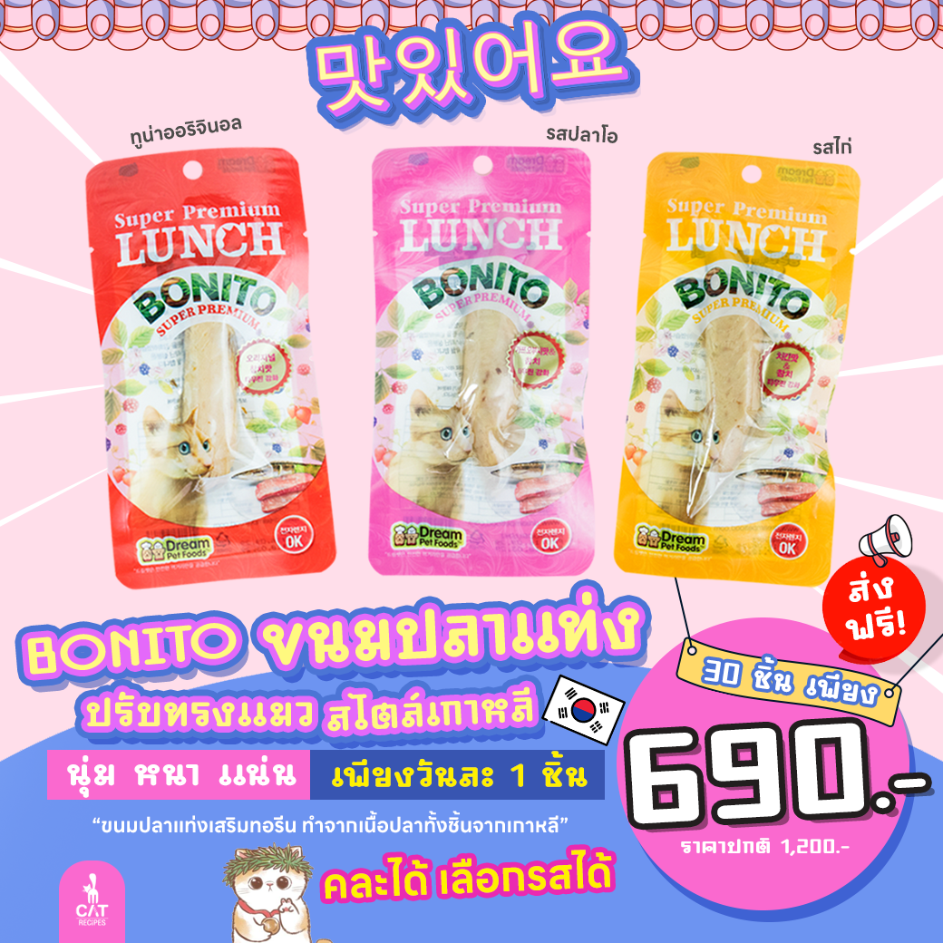 🌟พร้อมส่ง 🌟 ส่งฟรี ขนมปลาแท่ง Lunch Bonito เสริมทอรีน