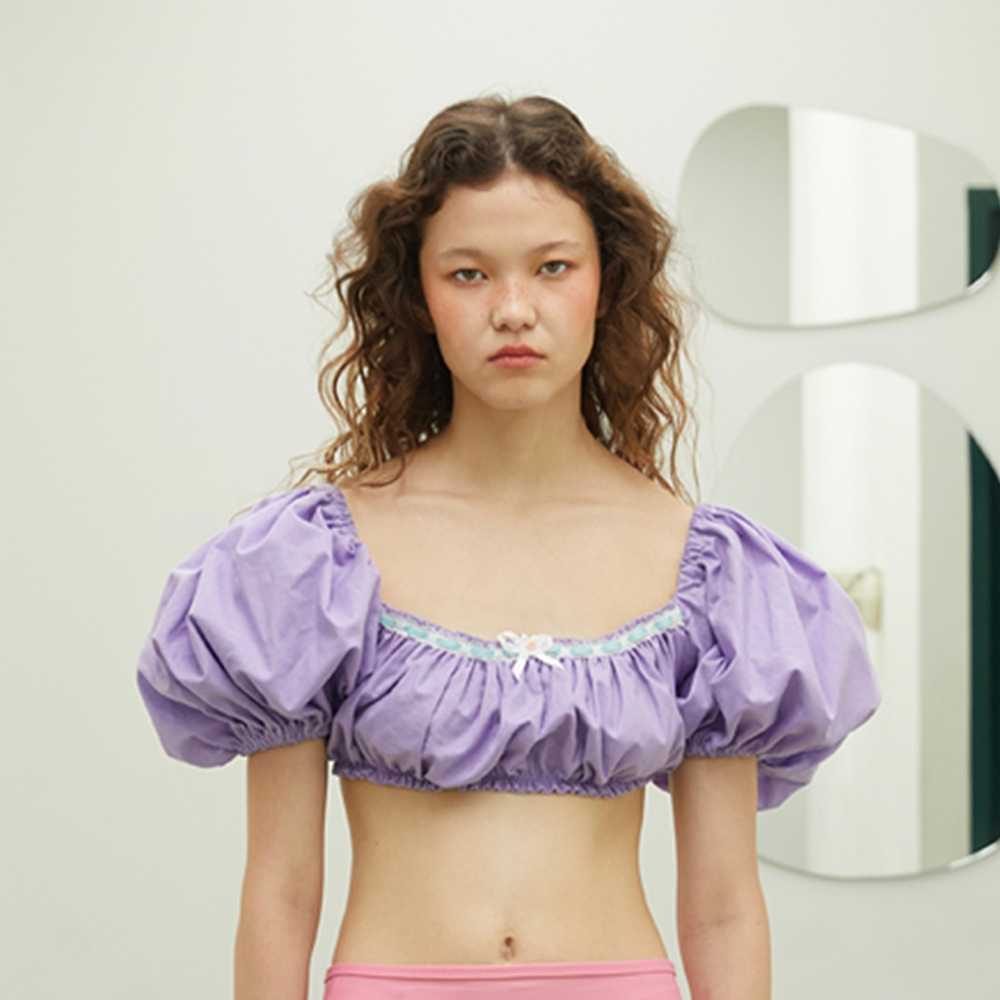 BLACKDOG BKK - AW2303 - Purple smocked blouse - เสื้อสั้นสม็อคสีม่วง