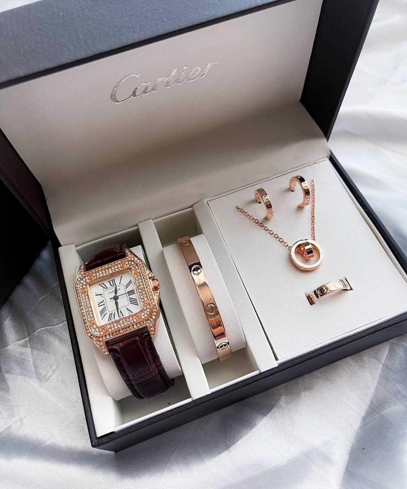 ⌚️Setนาฬิกา+เครื่องประดับ Cartier โรสโกลด์!!⭐️นาฬิกา กำไลข้อมือ แหวน สร้อย  ต่างหู