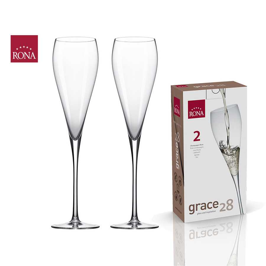 (กล่อง 2 ใบ) แก้วแชมเปญ 280 ml Rona Grace Champagne flute แก้วคริสตัล