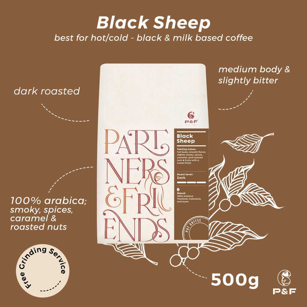 P&F Black Sheep Blend ขนาด 500g เมล็ดกาแฟคั่ว (คั่วเข้ม) | P&F Coffee พี แอนด์ เอฟ คอฟฟี่