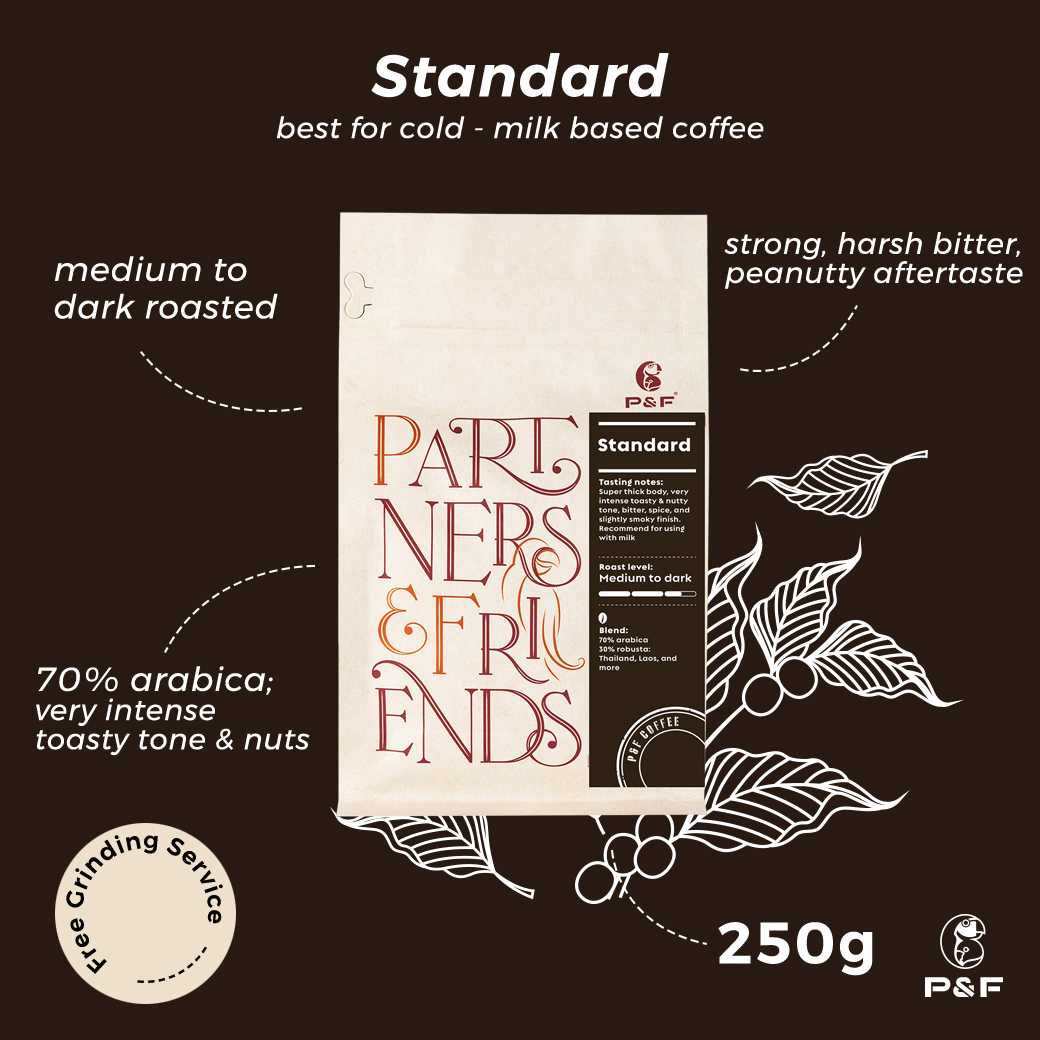 P&F Standard Blend ขนาด 250g เมล็ดกาแฟคั่ว (คั่วกลางถึงเข้ม) | P&F Coffee พีแอนด์เอฟ คอฟฟี่