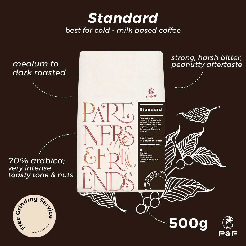 P&F Standard Blend ขนาด 500g เมล็ดกาแฟคั่ว (คั่วกลางถึงเข้ม) | P&F Coffee พีแอนด์เอฟ คอฟฟี่