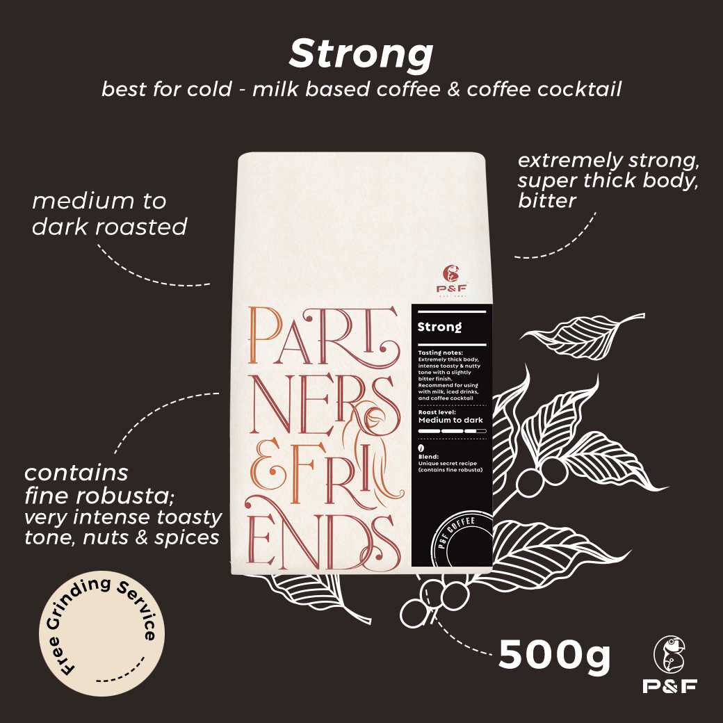 P&F Strong Blend ขนาด 500g เมล็ดกาแฟคั่ว (คั่วกลางถึงเข้ม) | P&F Coffee พีแอนด์เอฟ คอฟฟี่
