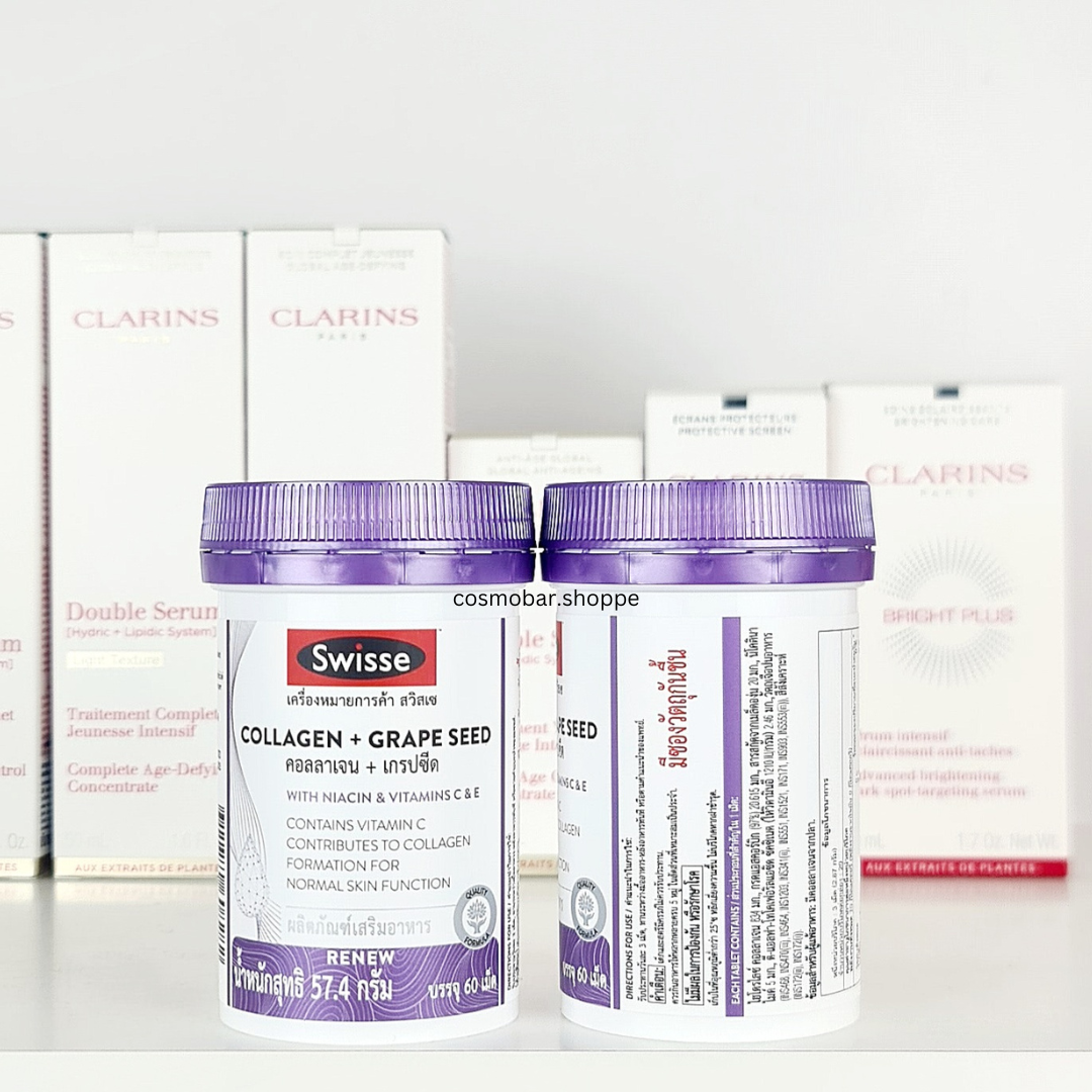 [หมดอายุ 15/04/2025] เพิ่มคอลลาเจน ผิวกระชับ Swisse - Collagen + Grape Seed 60เม็ด.