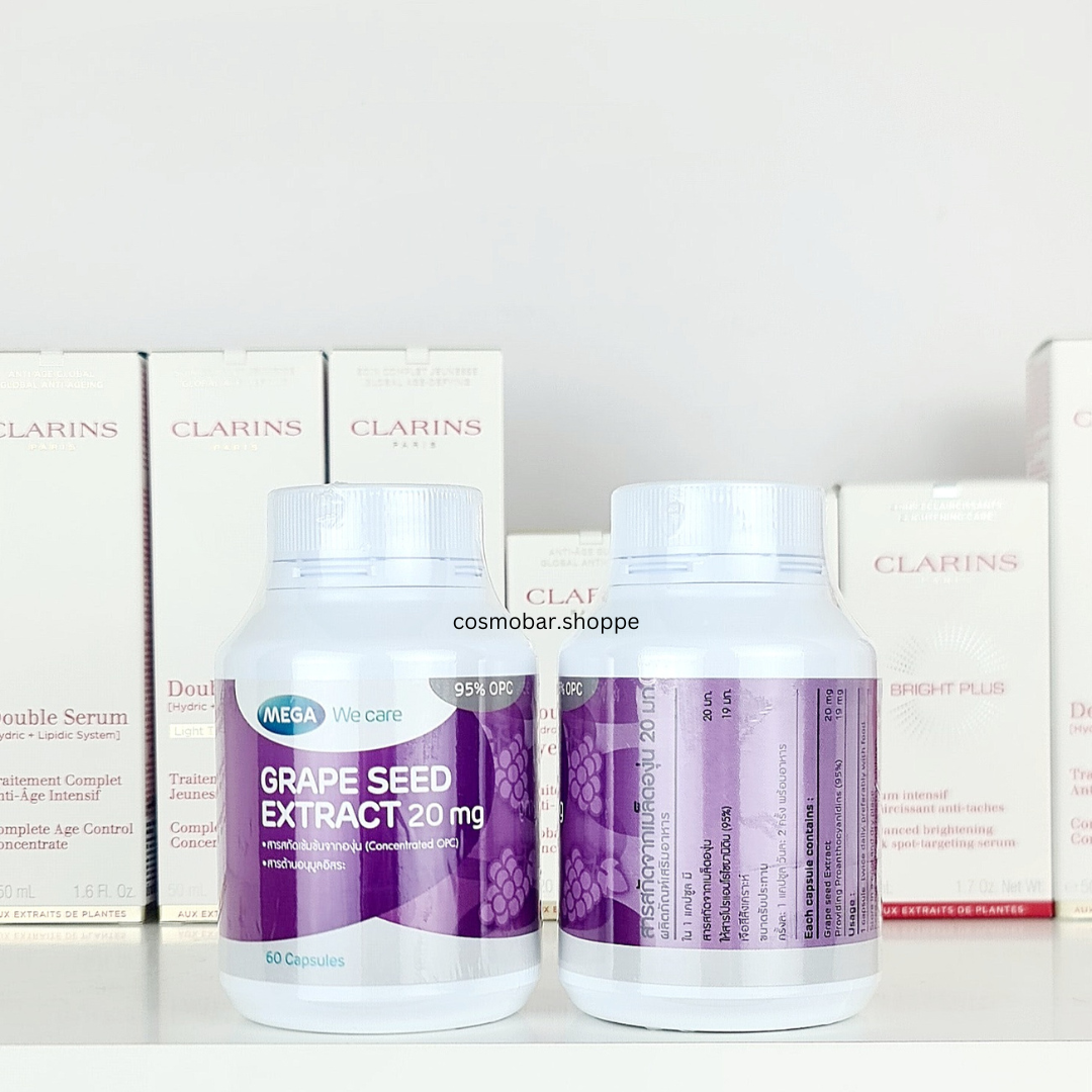 [หมดอายุ 22/04/2025] ป้องกันการเสื่อมของคอลลาเจน Mega We Care - Grape Seed Extract 20mg 60cap.