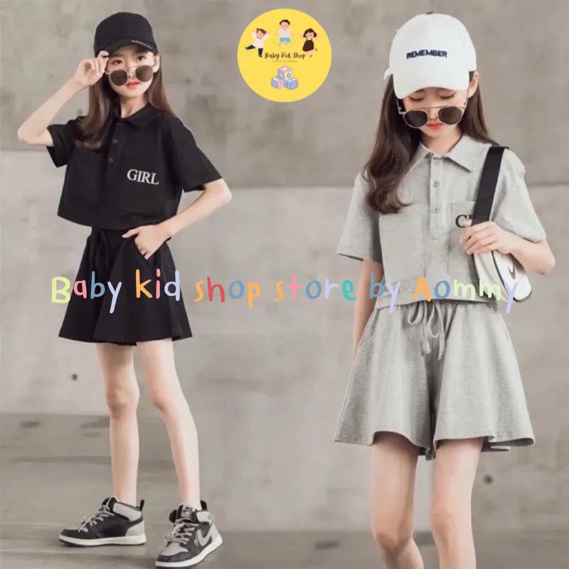 (พร้อมส่ง) ชุดเซต 2 ชิ้น เสื้อแขนสั้น+กางเกงขาสั้น แฟชั่นฤดูร้อน สำหรับเด็กผู้หญิง 3 - 12 ปี