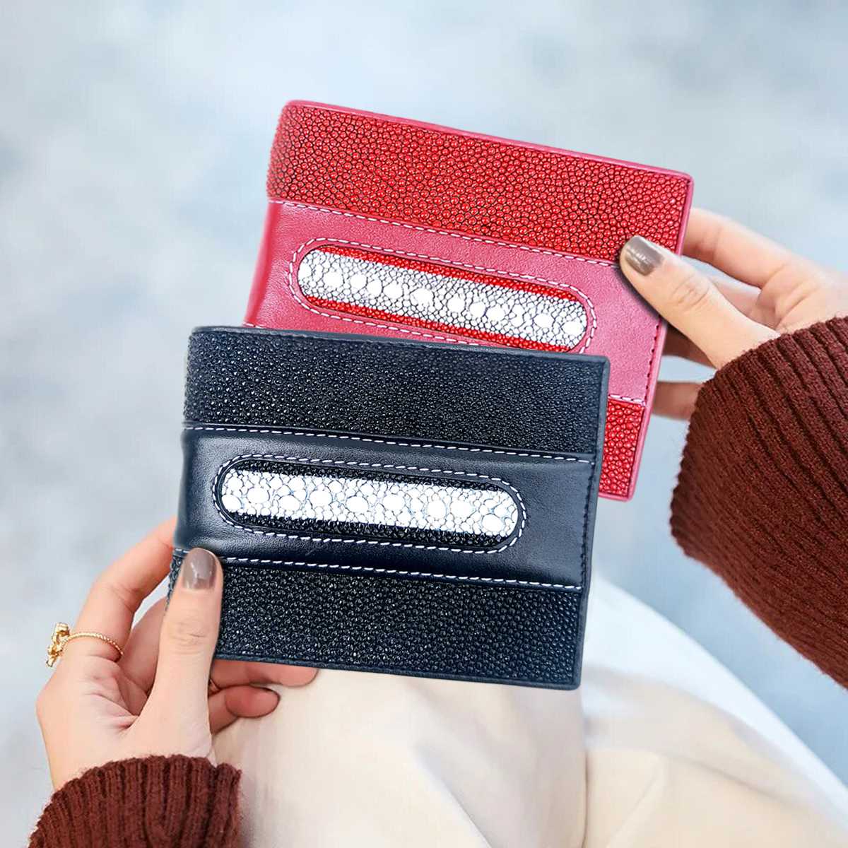 กระเป๋าสตางค์ ปลากระเบนคาดหนาม ซึ่งเป็นหนังปลากระเบนที่หายาก ทรง US Stingray Wallet